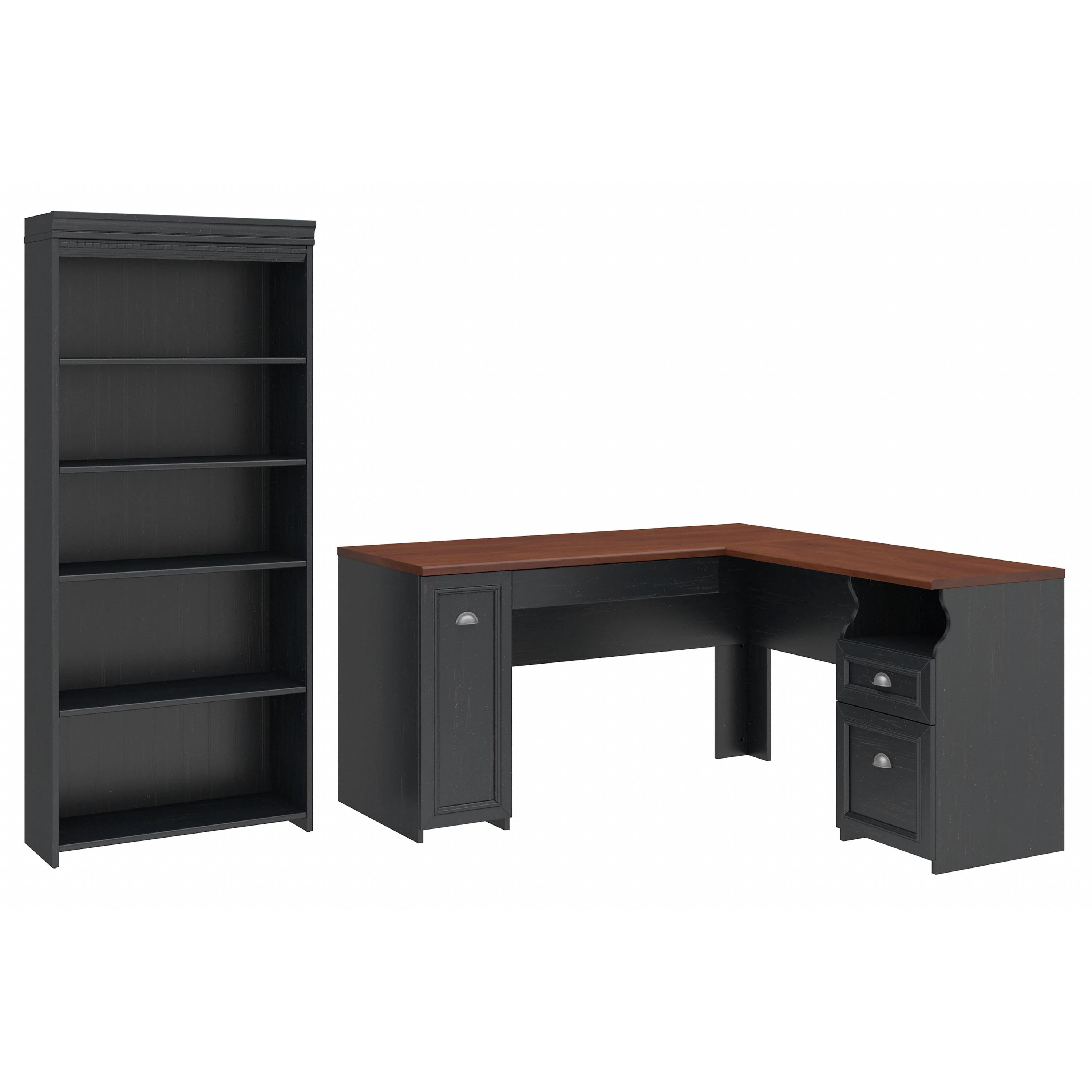 60W L Shaped Desk with 5 Shelf Bookcase