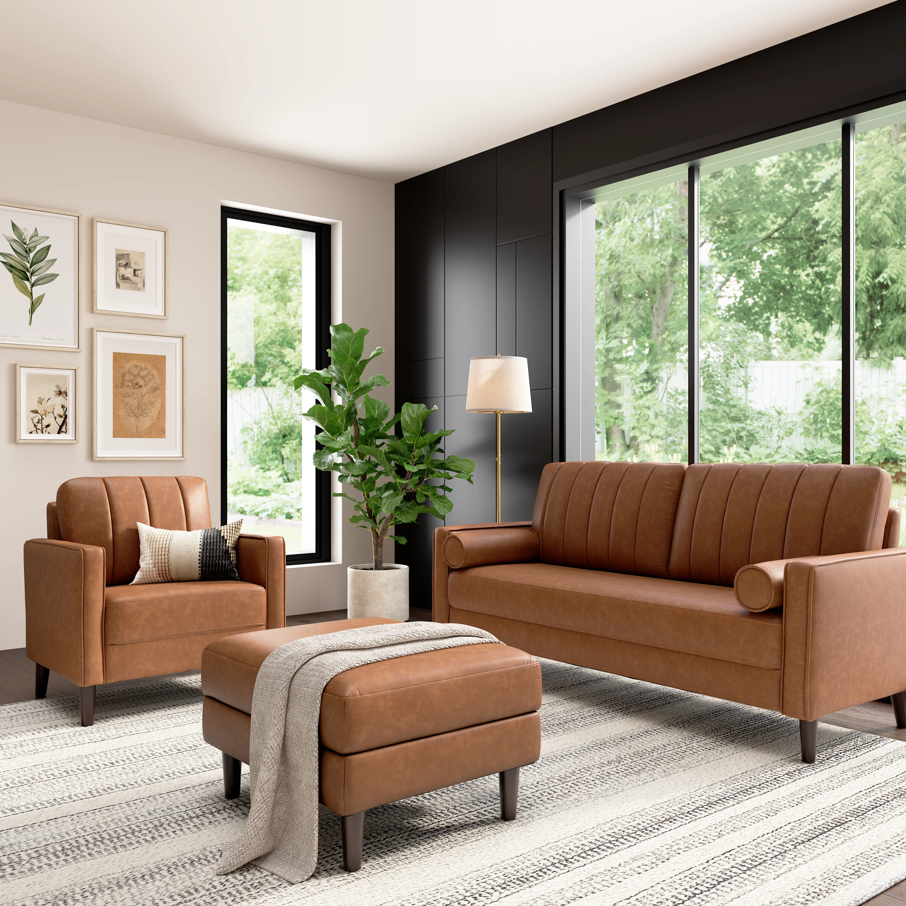 Bush Home Max 77W Sofa, 32W Accent Chair, and Storage Ottoman