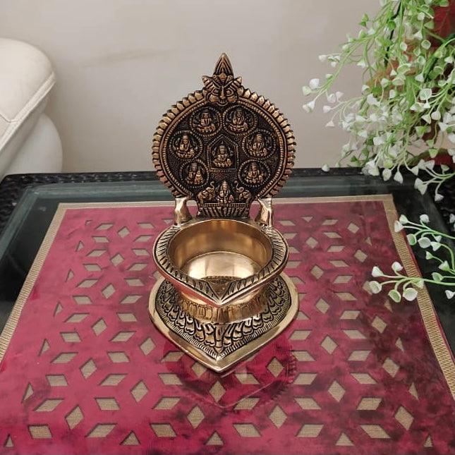6.8 Inches Ashtalakshmi Vilakku Diya - Handmade Brass lamp - Brass Diya For Pooja - Decorative Festive Decor