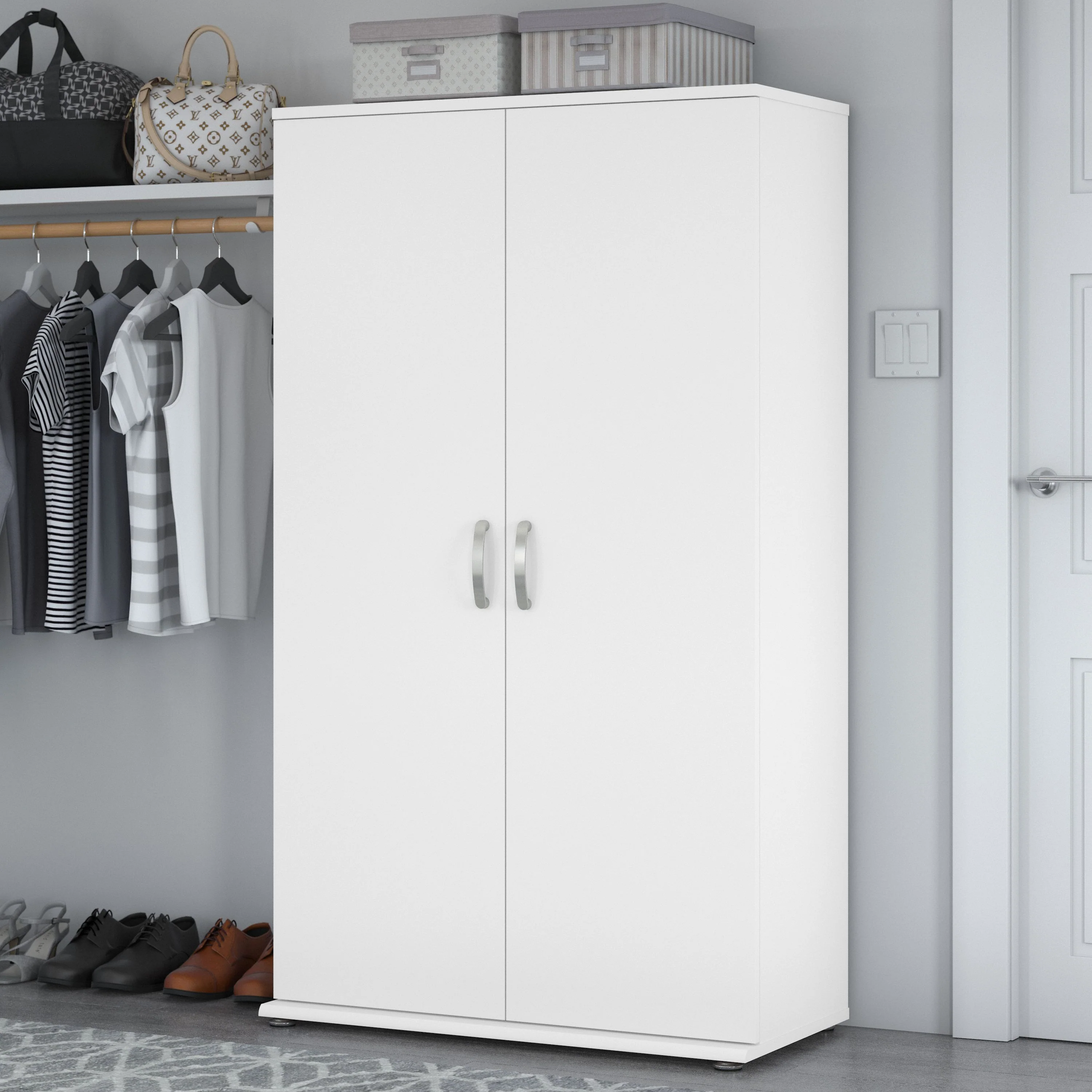Universal Tall Clothing Storage Cabinet with Doors and Shelves