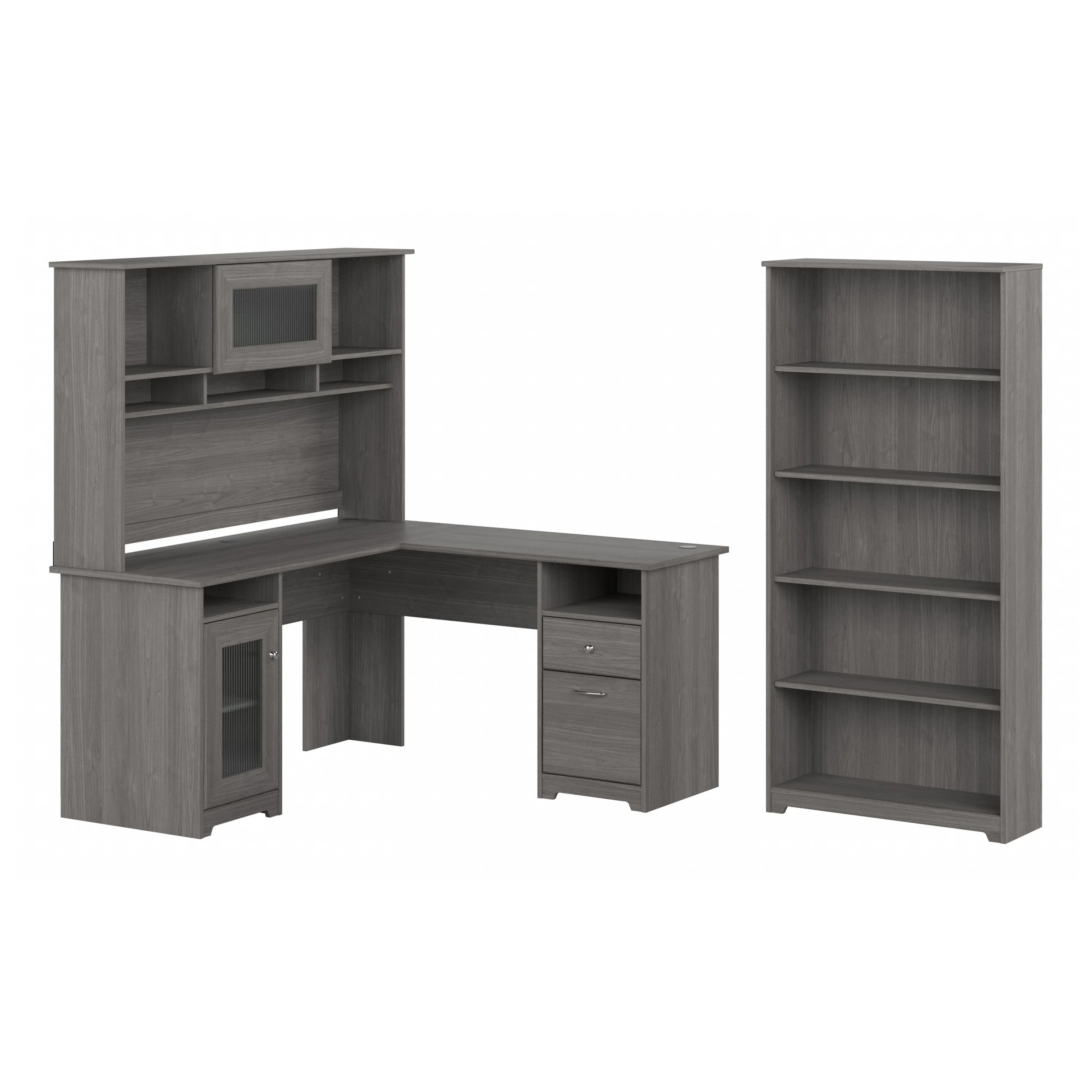 Cabot 60W L Shaped Computer Desk with Hutch and 5 Shelf Bookcase