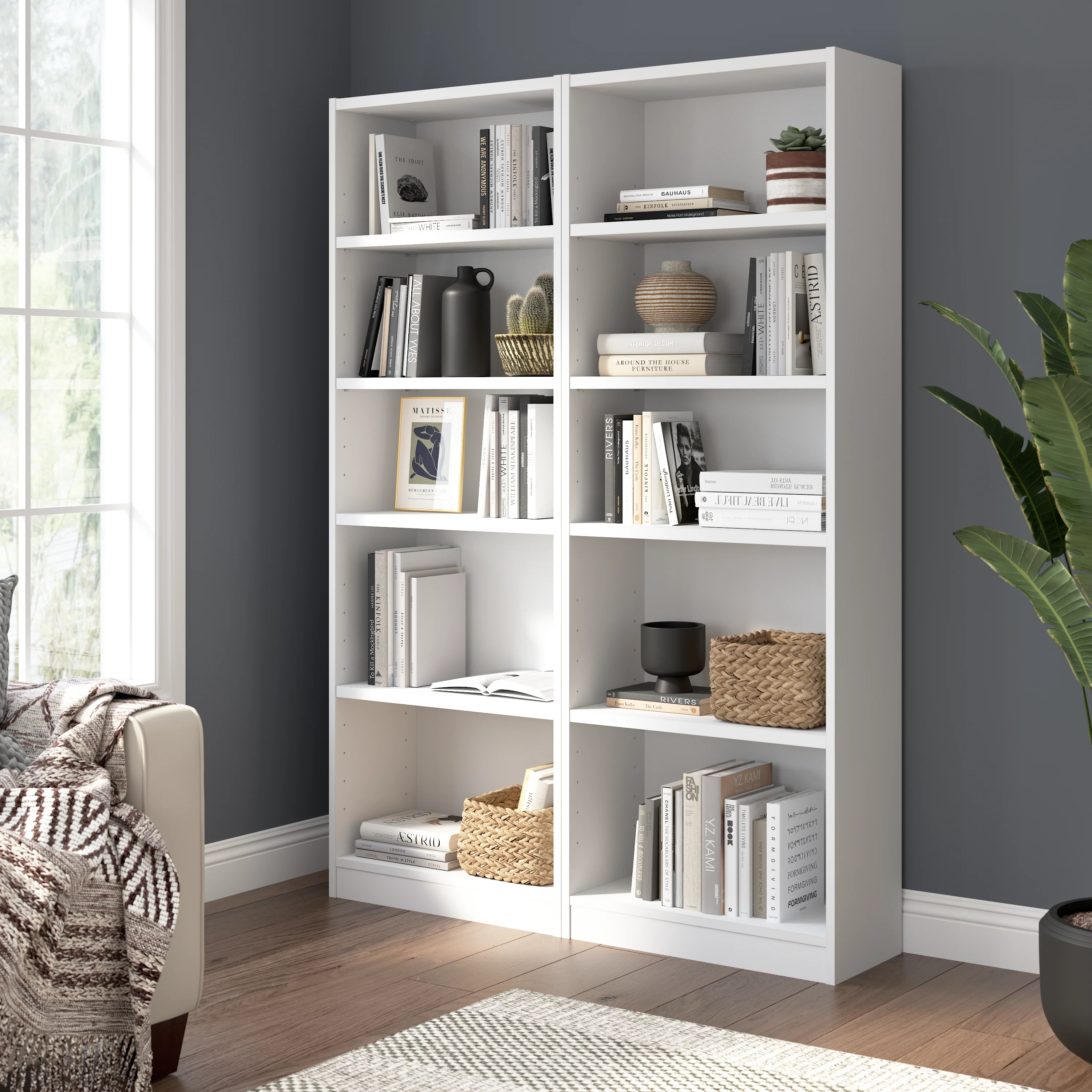Universal 25W Tall 5 Shelf Bookcase - Set of 2