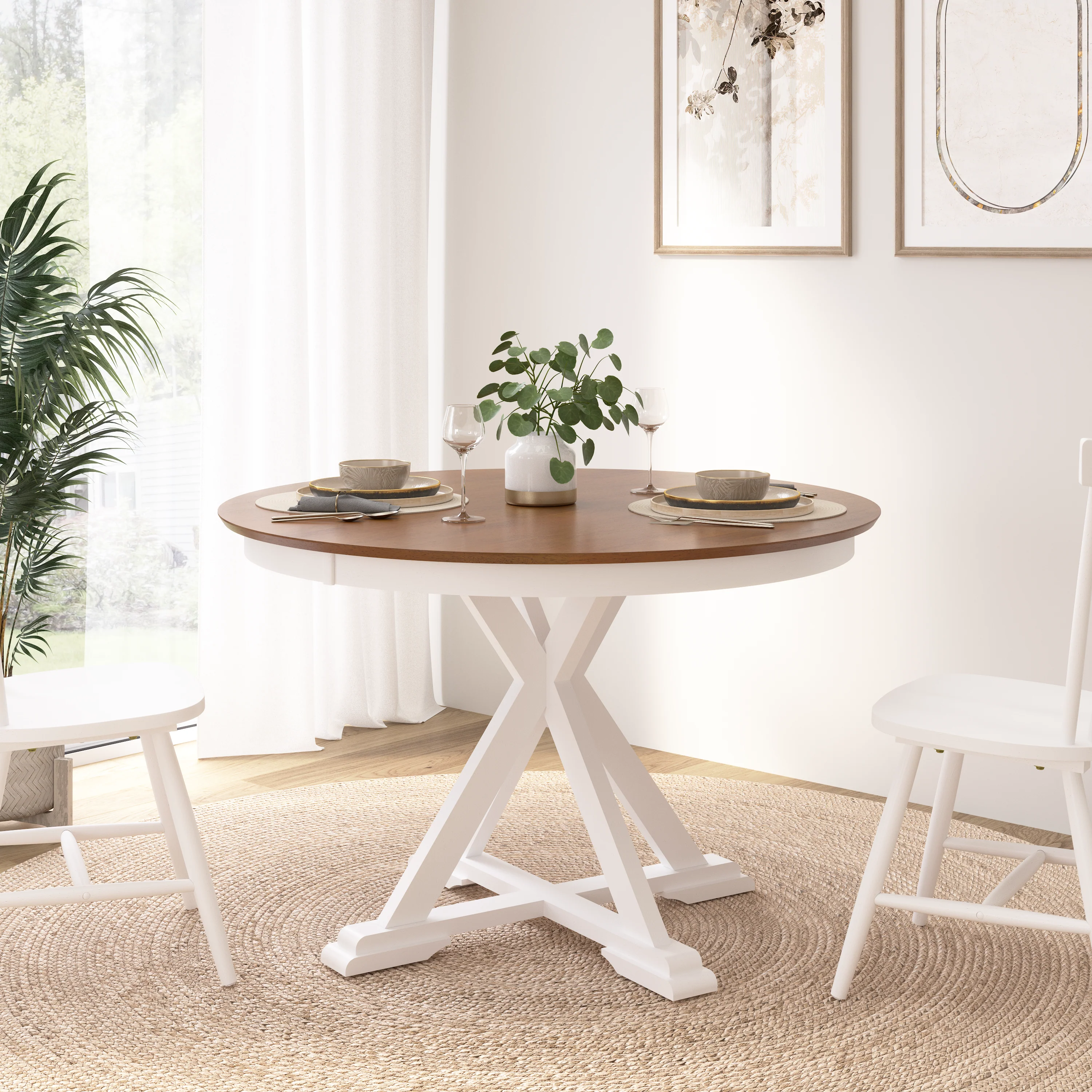 West End 45W Round Trestle Dining Table