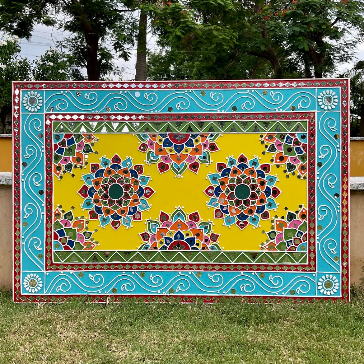 Flower Rangoli Lippan Art Wall Hanging - Clay Mirror Wall Decor