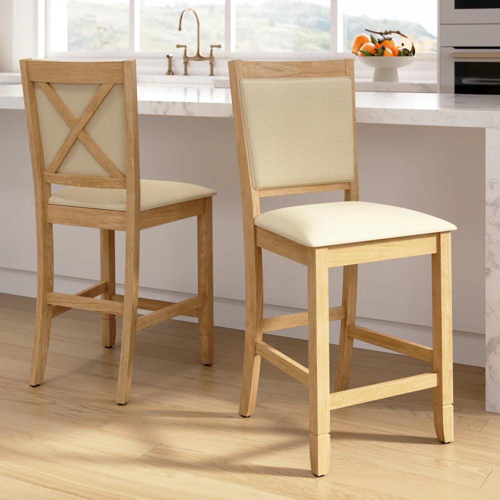 Bush Home Key West Upholstered Cross Back Dining Counter Stool - Set of 2