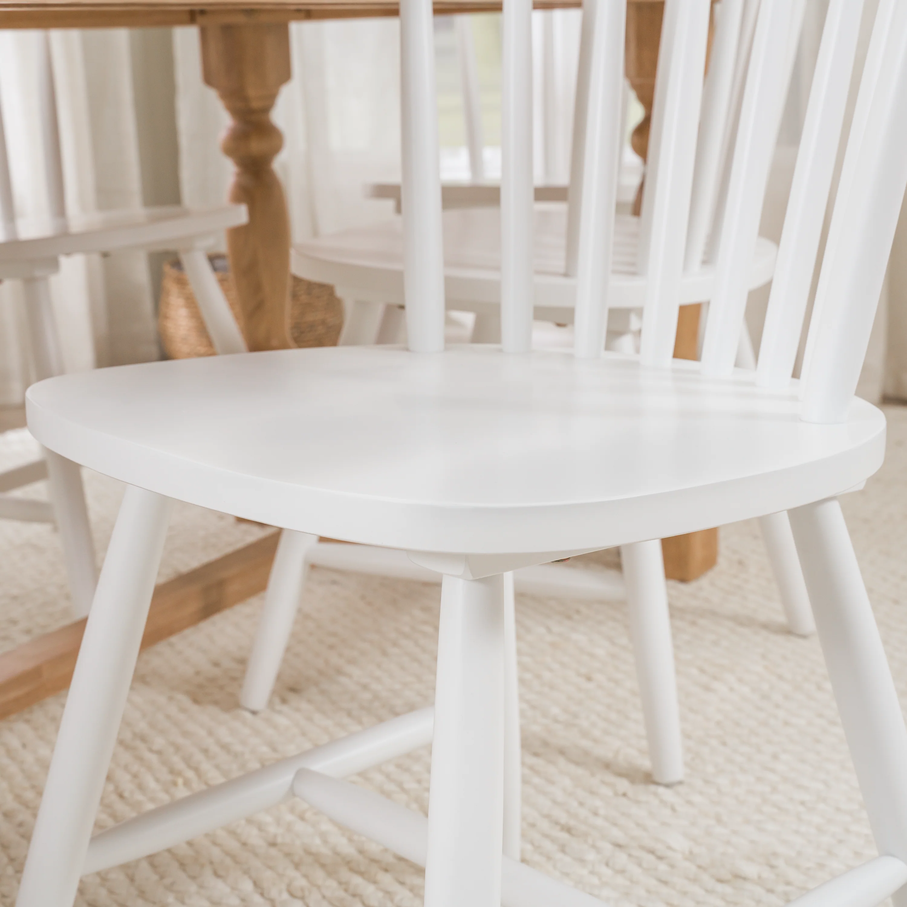 West End 45W Round Trestle Dining Table with 4 High Back Spindle Dining Chairs