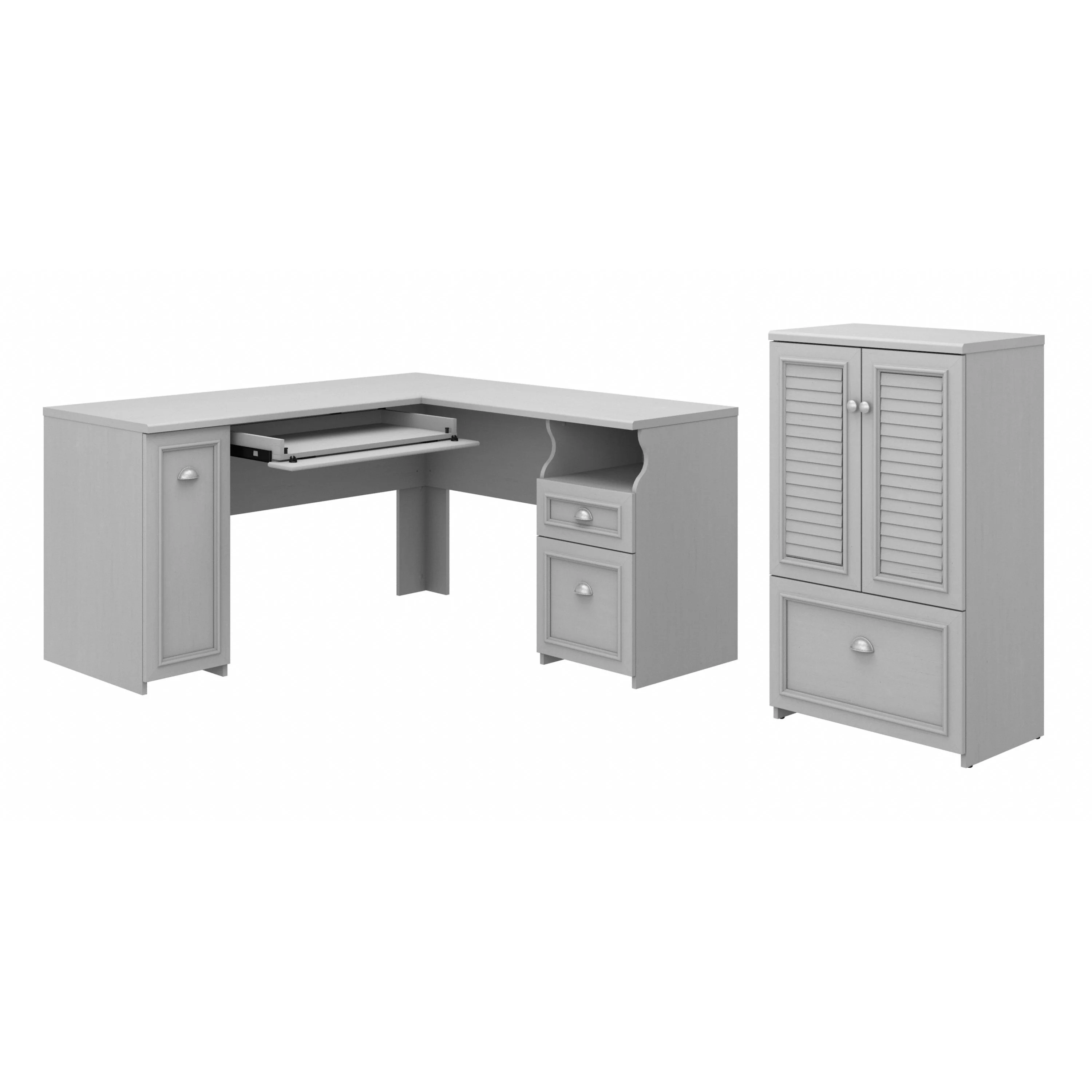 Fairview 60W L Shaped Desk and 2 Door Storage Cabinet with File Drawer