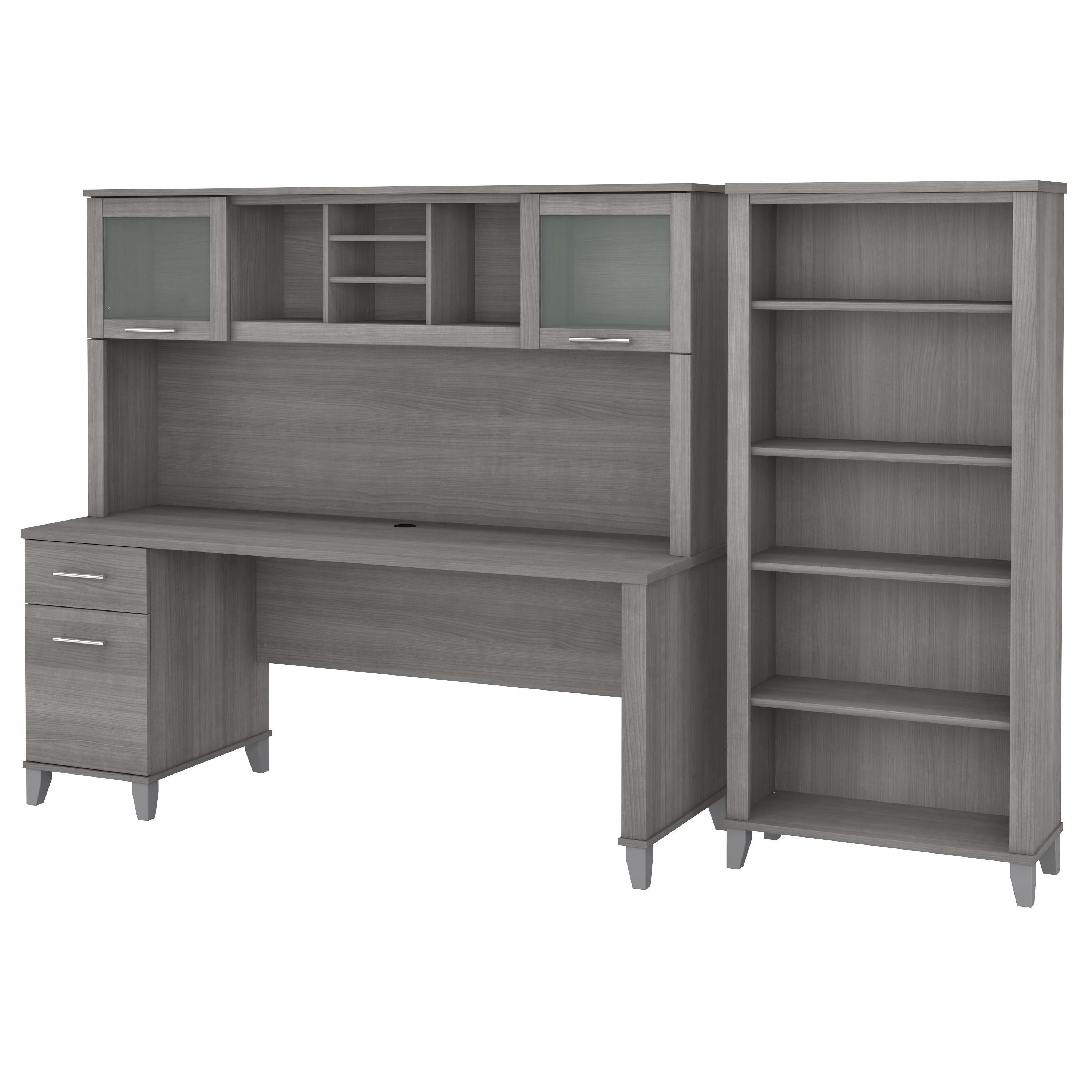 Somerset 72W Office Desk with Hutch and 5 Shelf Bookcase