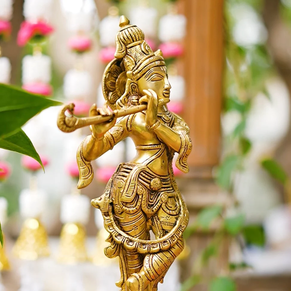 Krishna Statue Brass, Idol Murti For Pooja Mandir