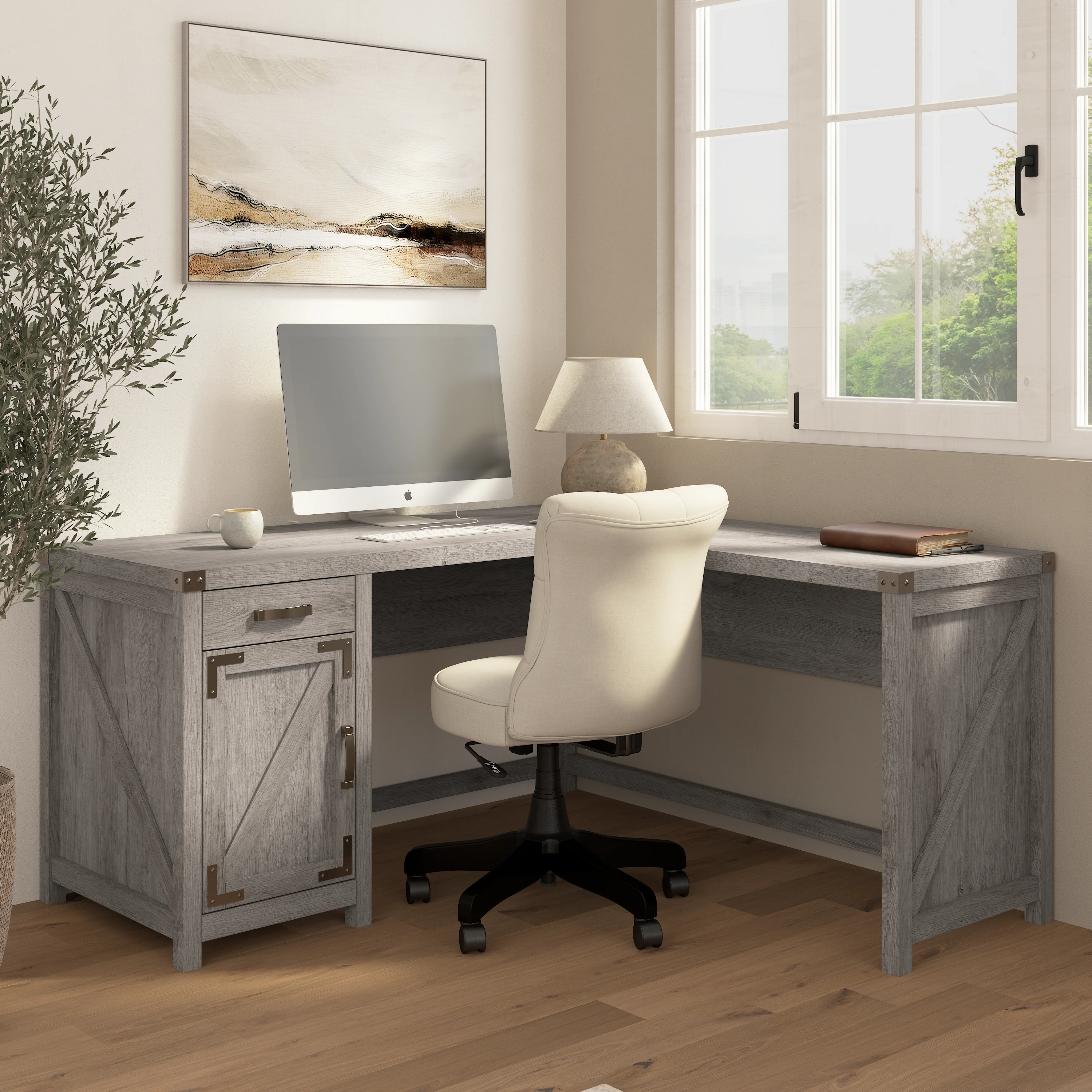 Knoxville 60W L Shaped Desk with Drawer and Storage Cabinet