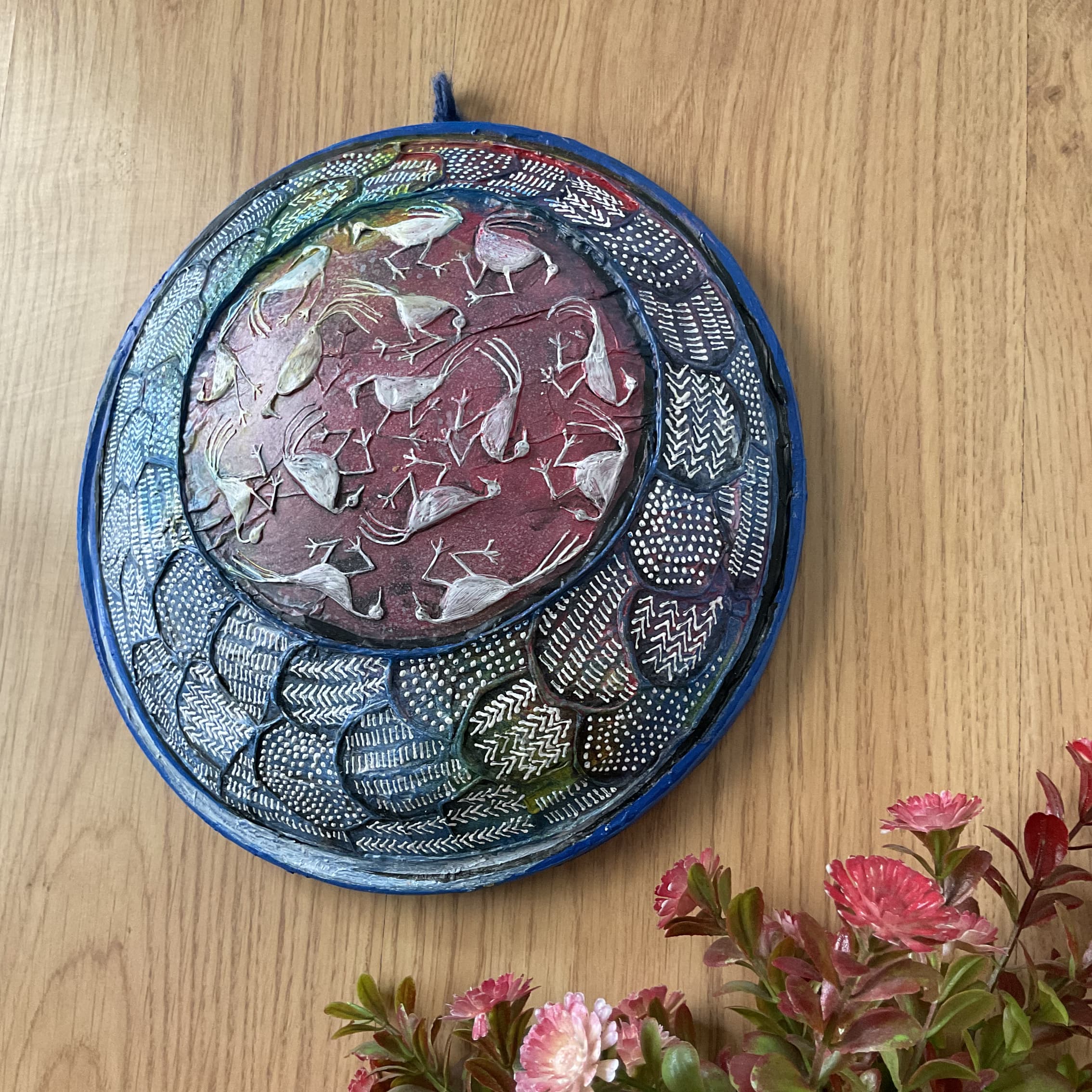 Worli Art Bird Handmade 3D Embossed Round Frame