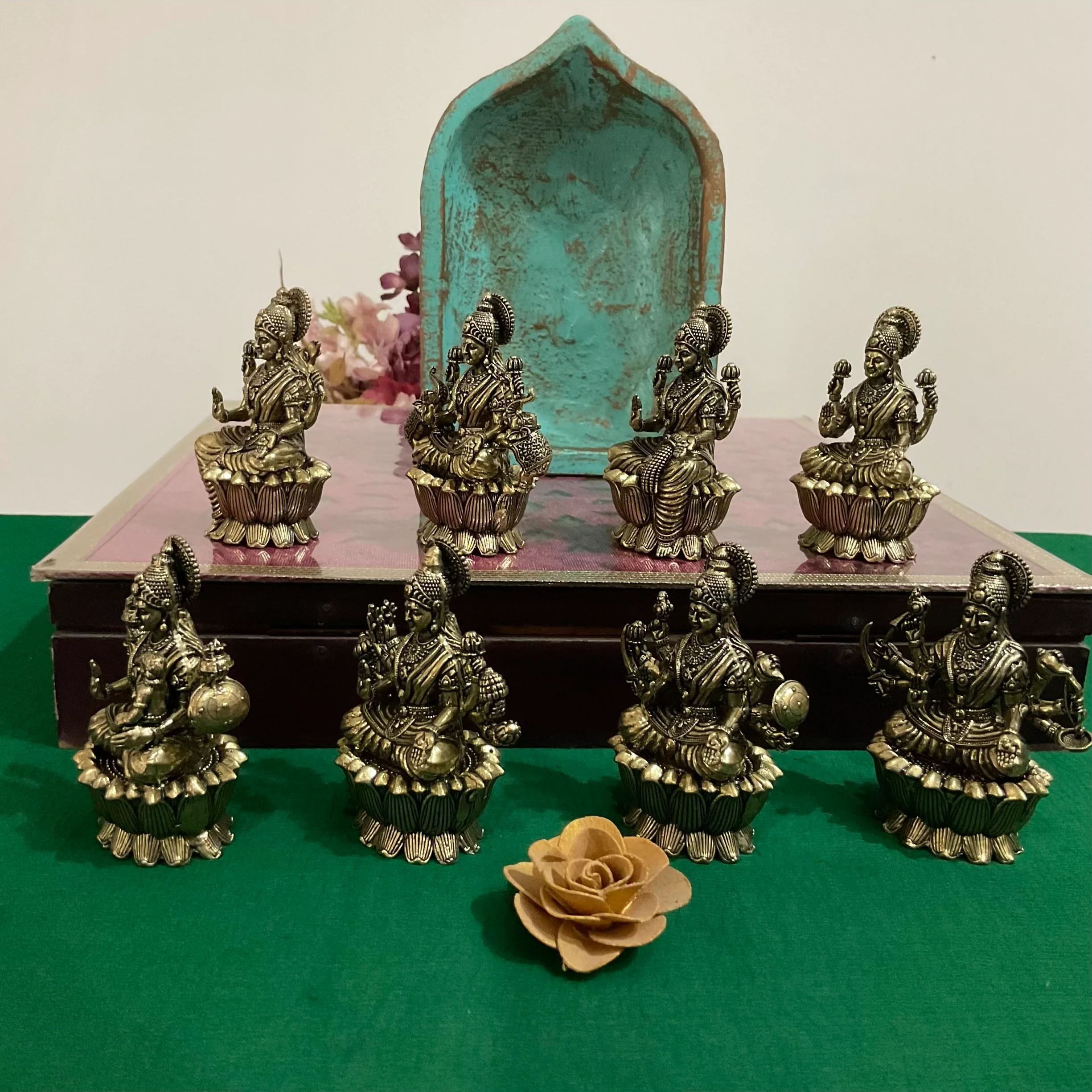 3 Inch Ashtalakshmi Brass Idol - Lightweight Brass Decorative Figurine