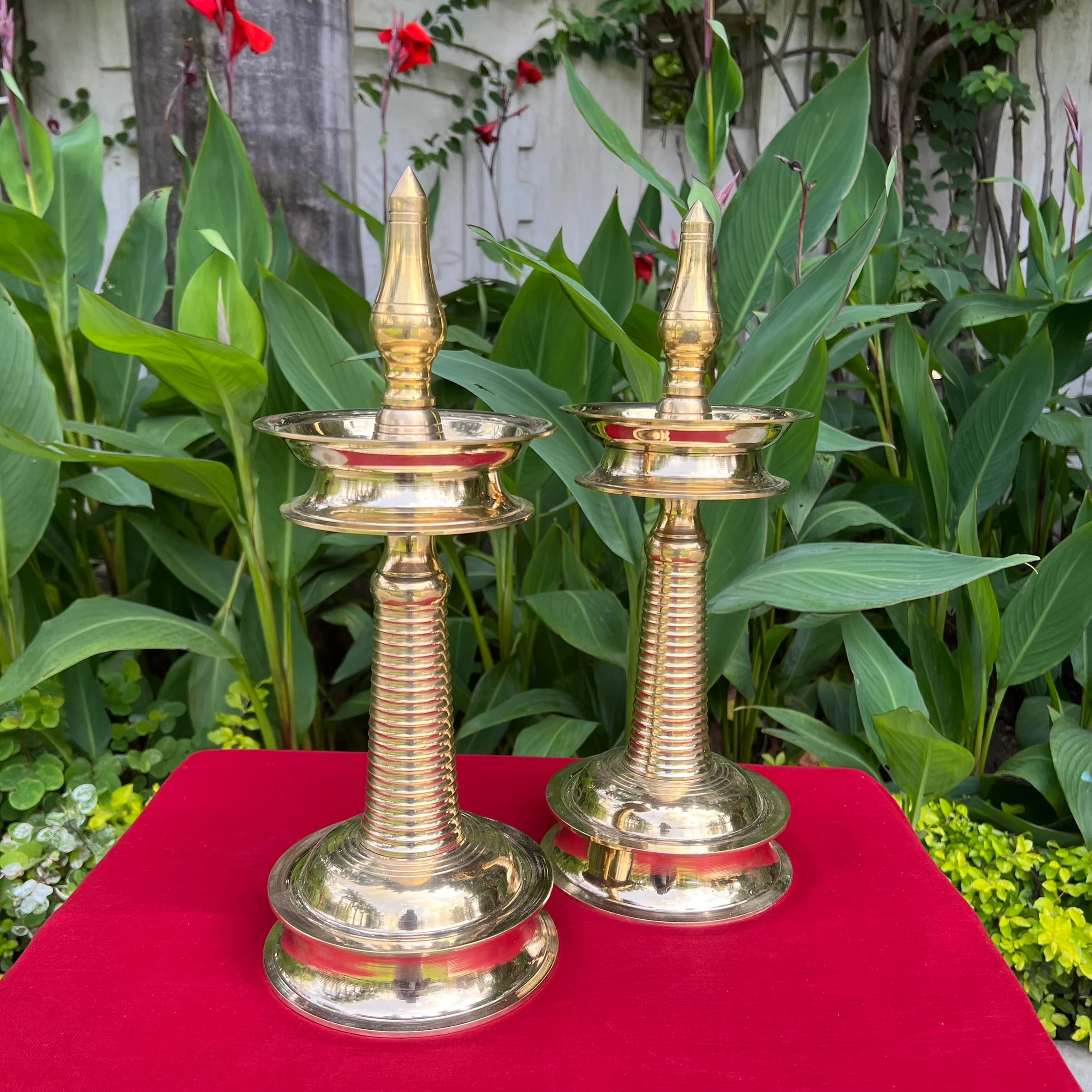 16 Inches Brass Kerala Nilavilakku (Set of 2) - Handmade Brass lamp - Decorative Decor