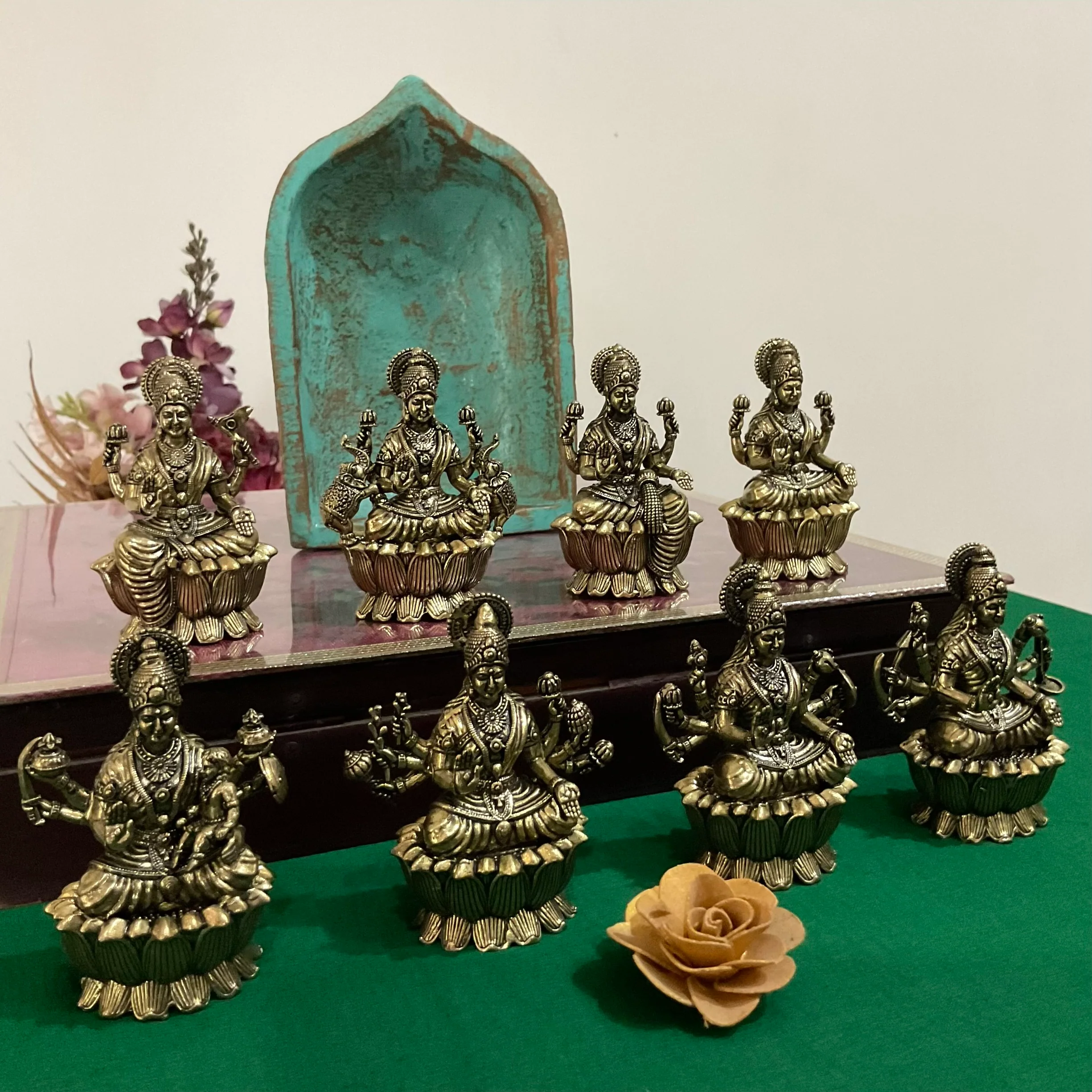 3 Inch Ashtalakshmi Brass Idol - Lightweight Brass Decorative Figurine