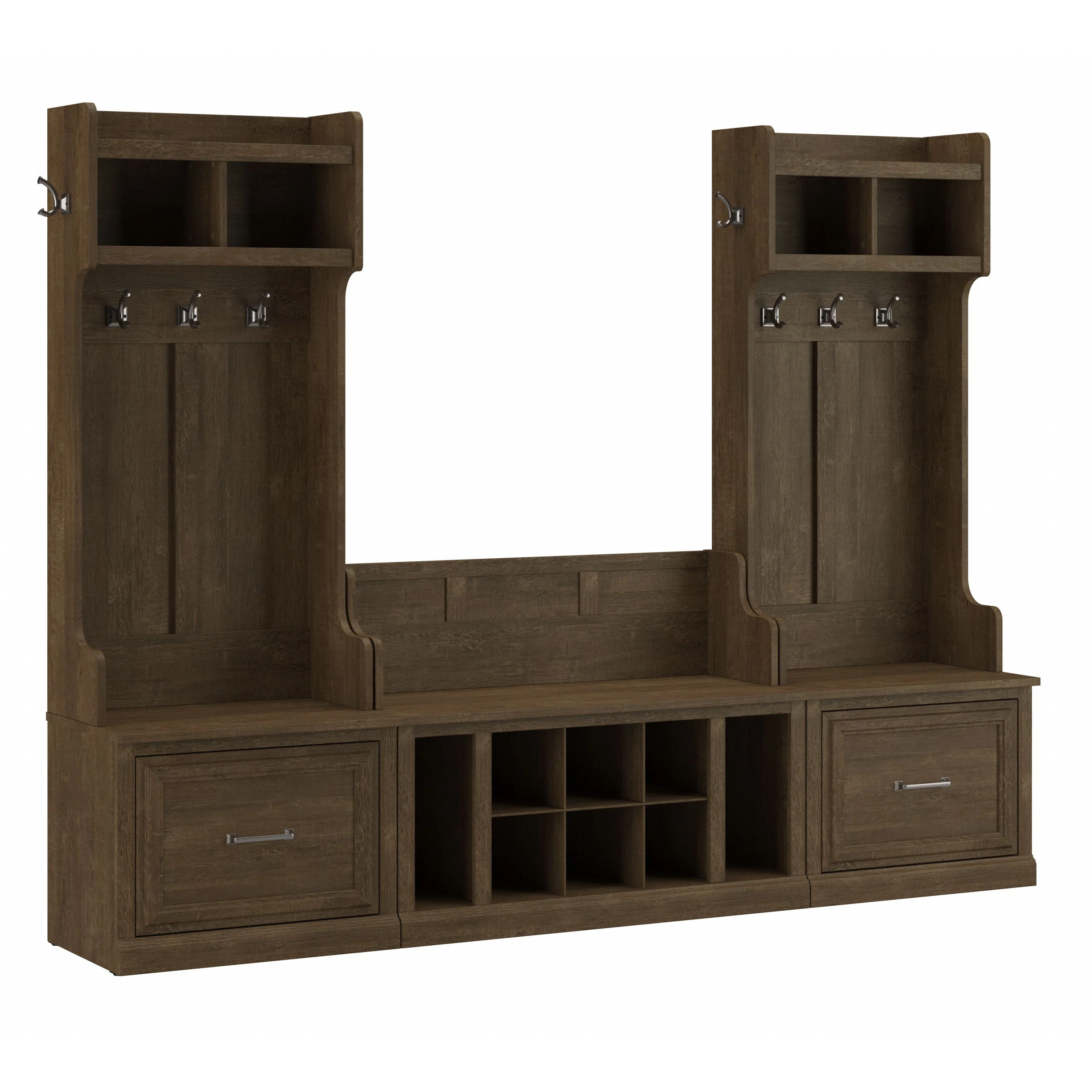 Woodland Entryway Storage Set with Hall Trees and Shoe Bench with Drawers
