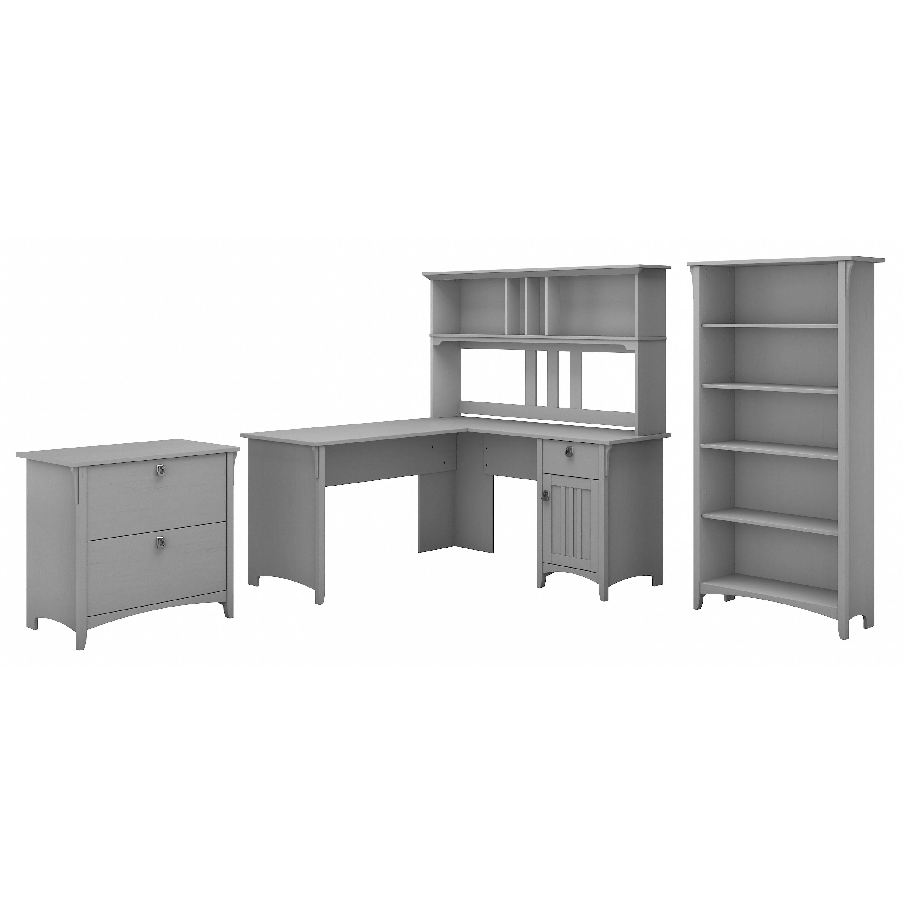 Salinas 60W L Shaped Desk with Hutch, Lateral File Cabinet and 5 Shelf Bookcase