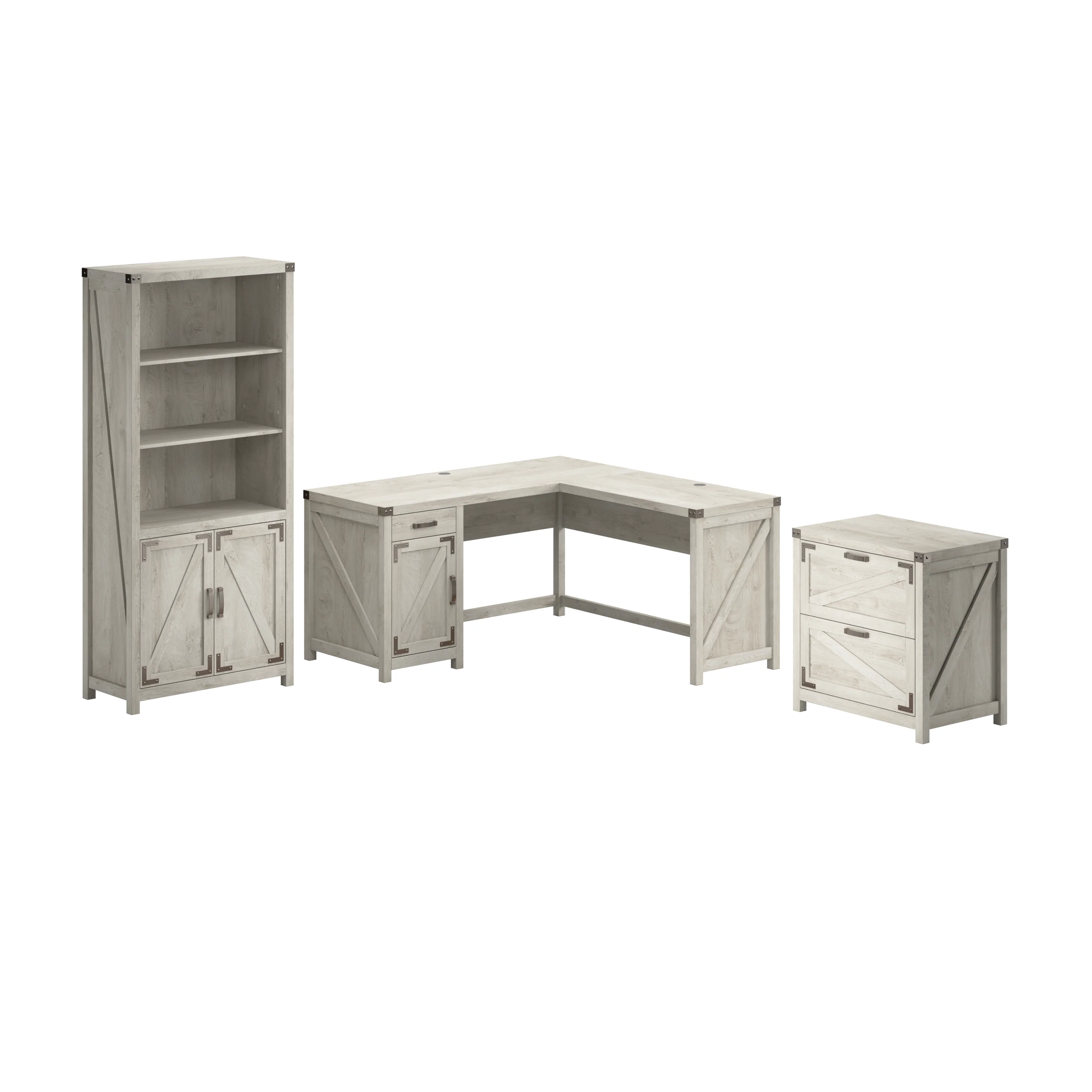 Knoxville 60W L Shaped Desk with Lateral File Cabinet and 5 Shelf Bookcase