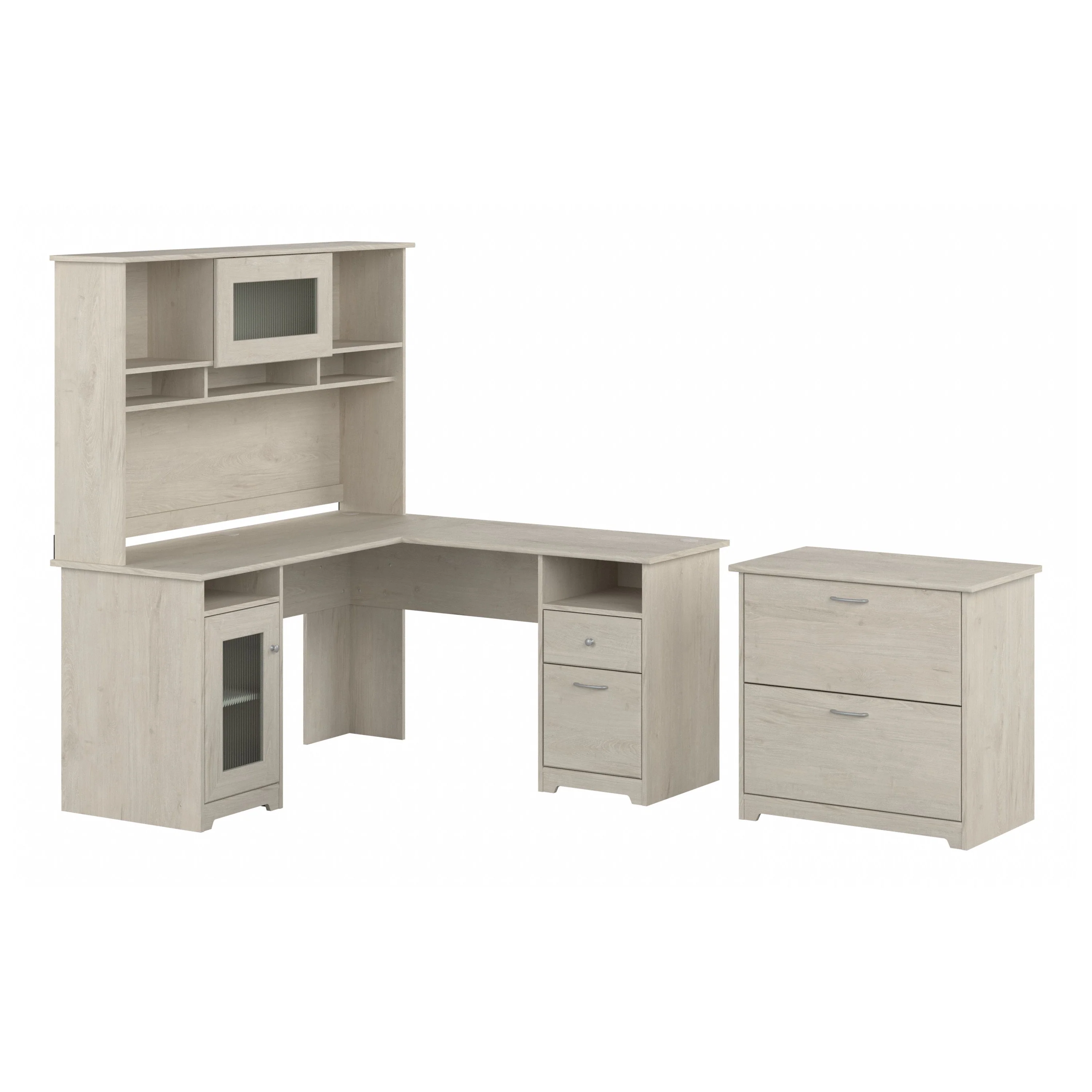 Cabot 60W L Shaped Computer Desk with Hutch and Lateral File Cabinet