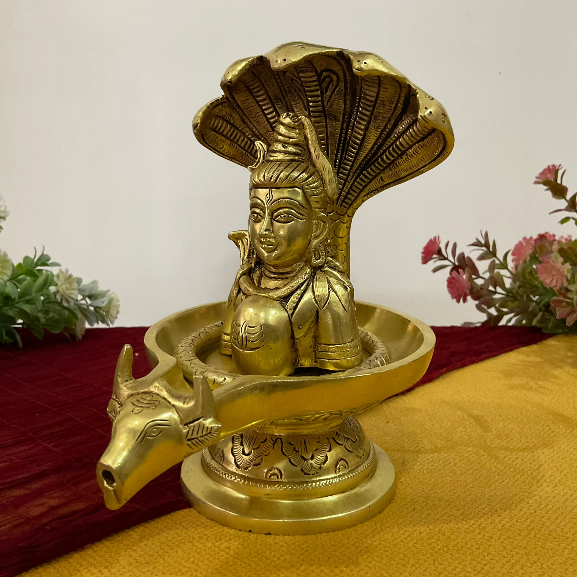 8 Inch Shivling Brass Idol -  Pooja Statue for Home - Festive Decor