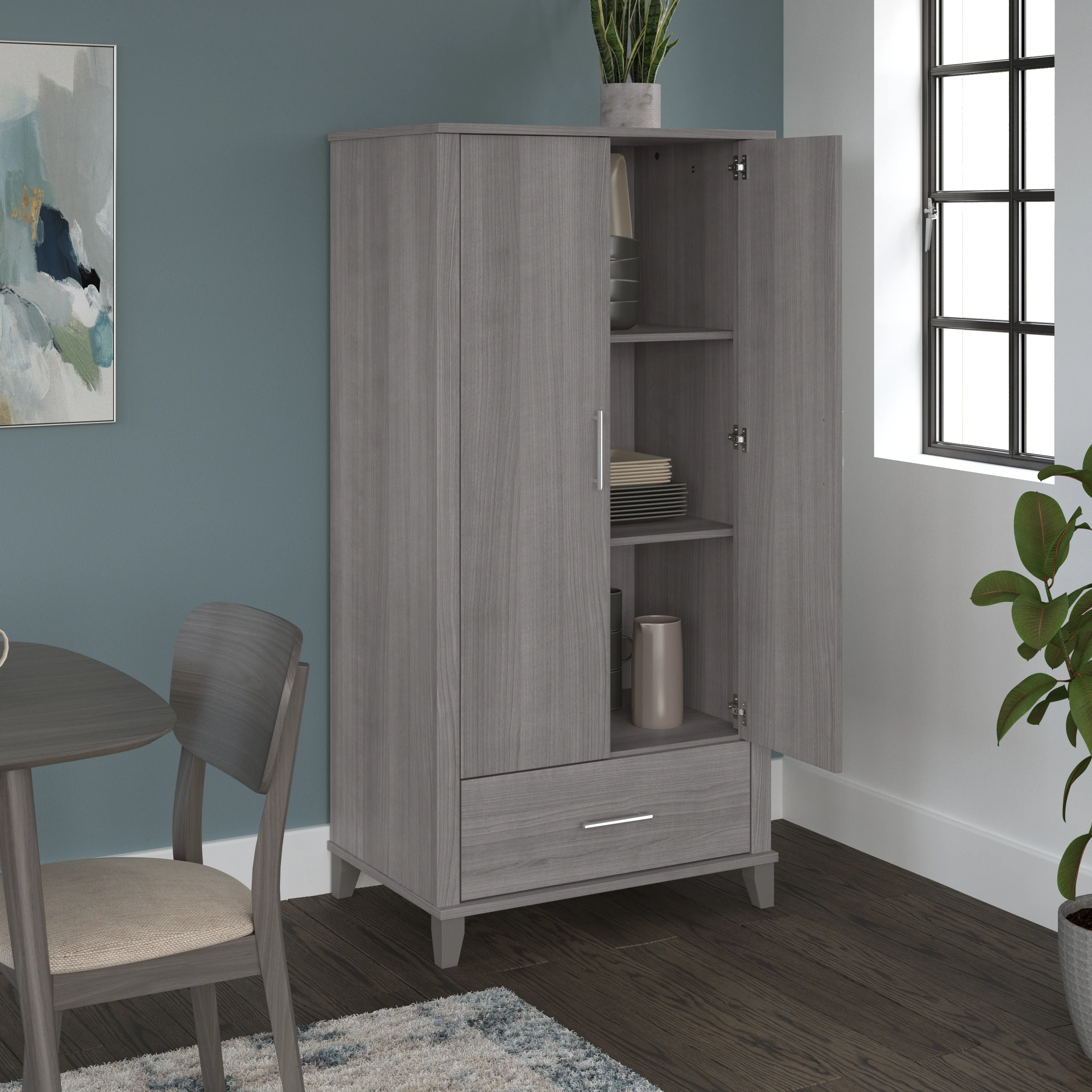 Somerset Tall Kitchen Pantry Cabinet with Doors and Drawer