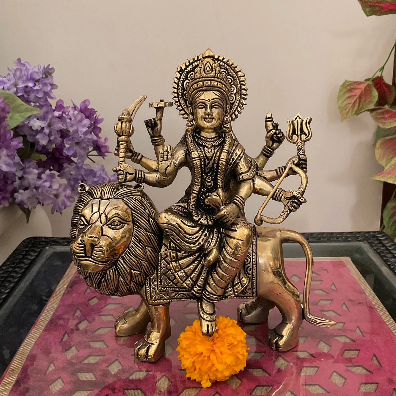9 Inches Ma Durga Brass Idol -  Hindu God Statue - Decorative Murti