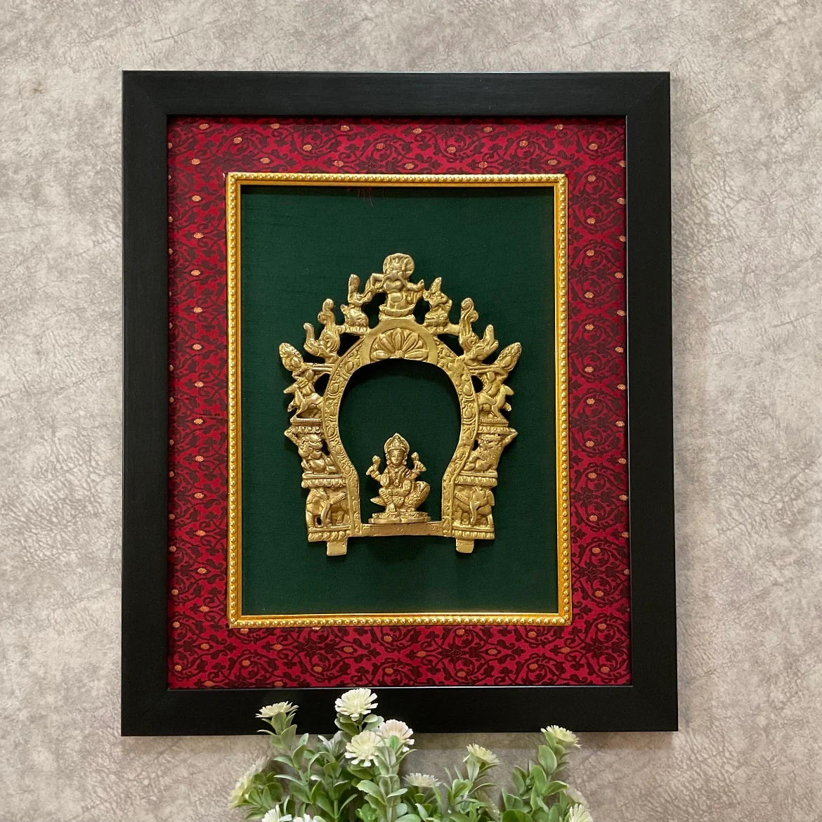 Framed Brass Prabhavali (Set of 2) - Lakshmi Ganesha - Ethnic Wall Decor