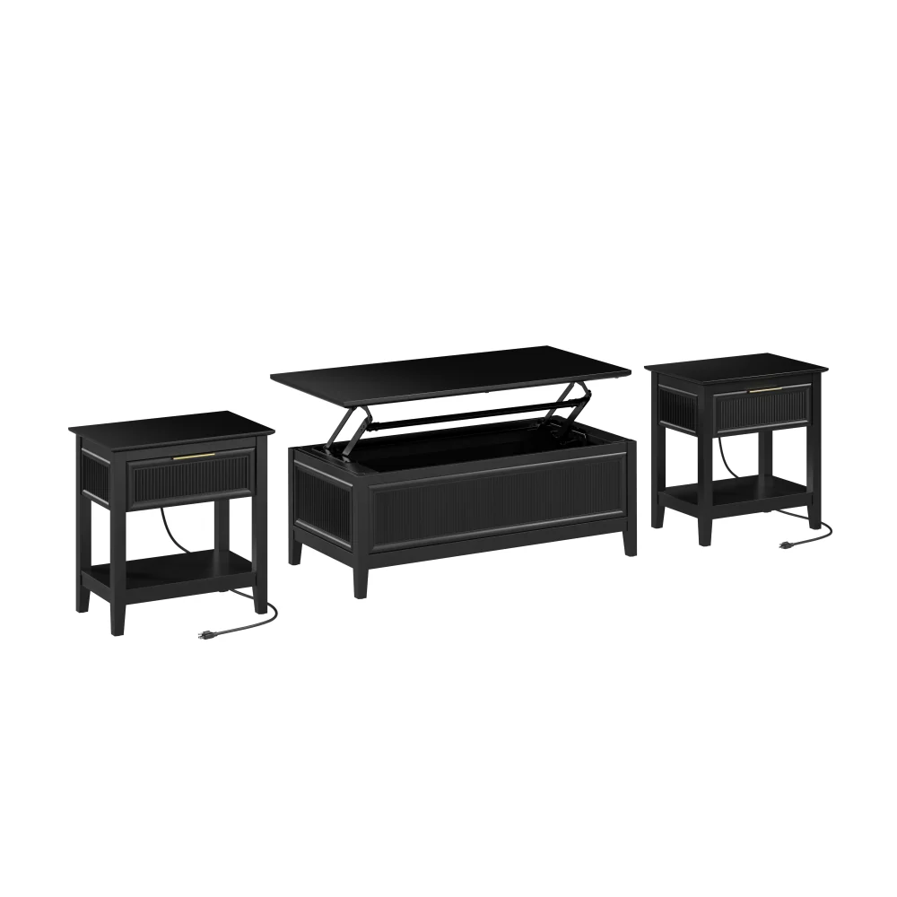 Bush Home Camille Fluted Lift Top Coffee Table and End Tables Set
