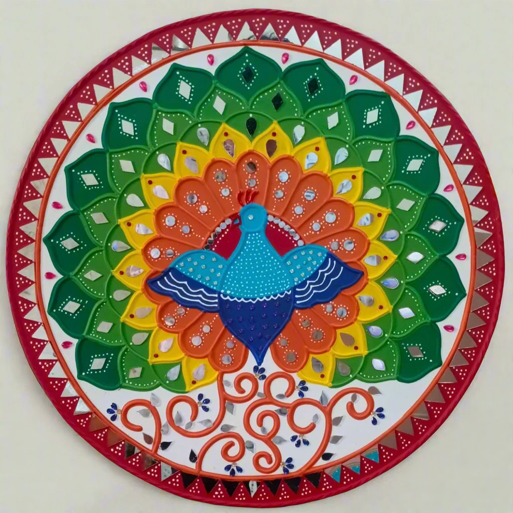 18 Inches Peacock Lippan Art Wall Hanging - Clay Mirror Wall Decor