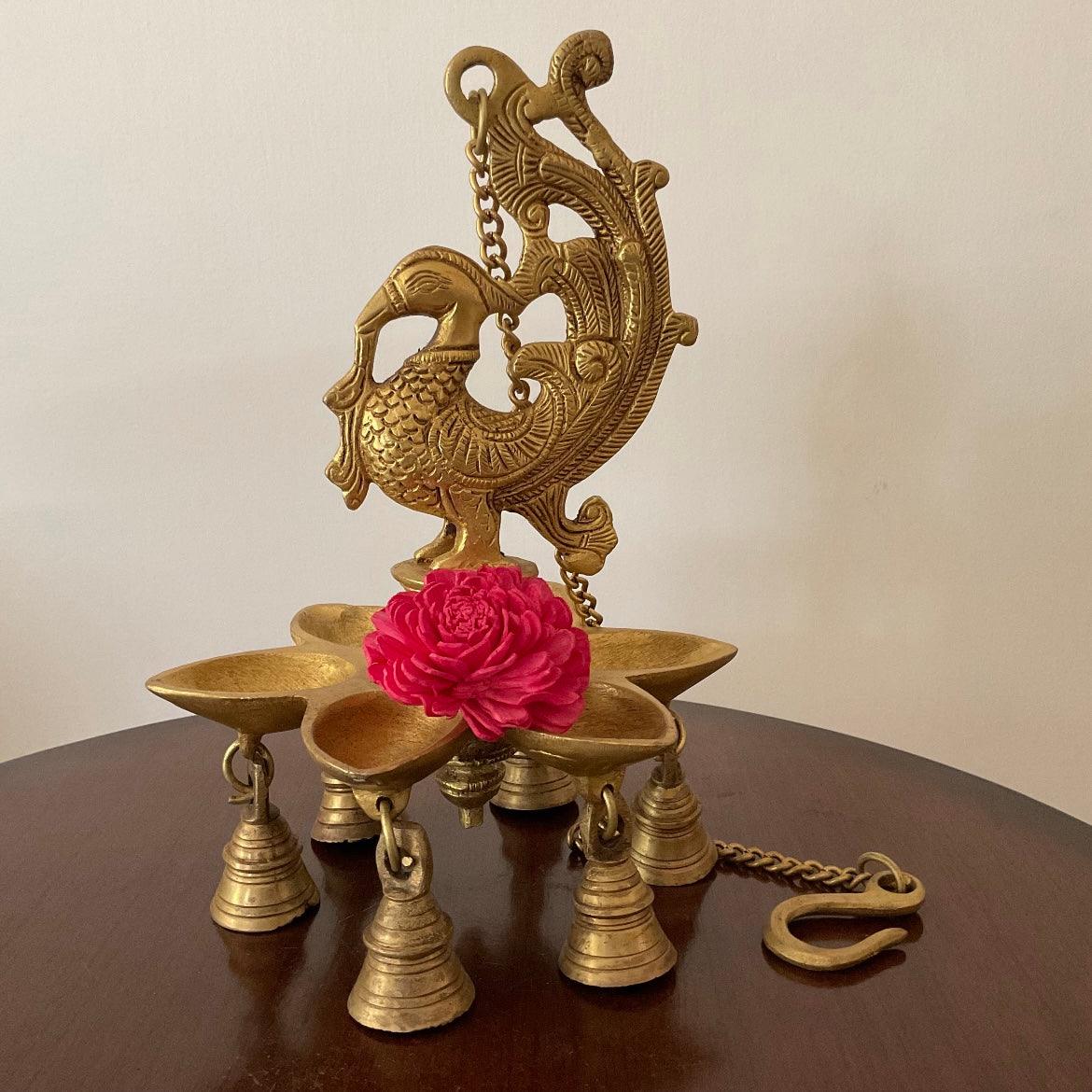 Peacock Hanging Diya Bell - Brass Wall Hanging - Traditional Home Decor