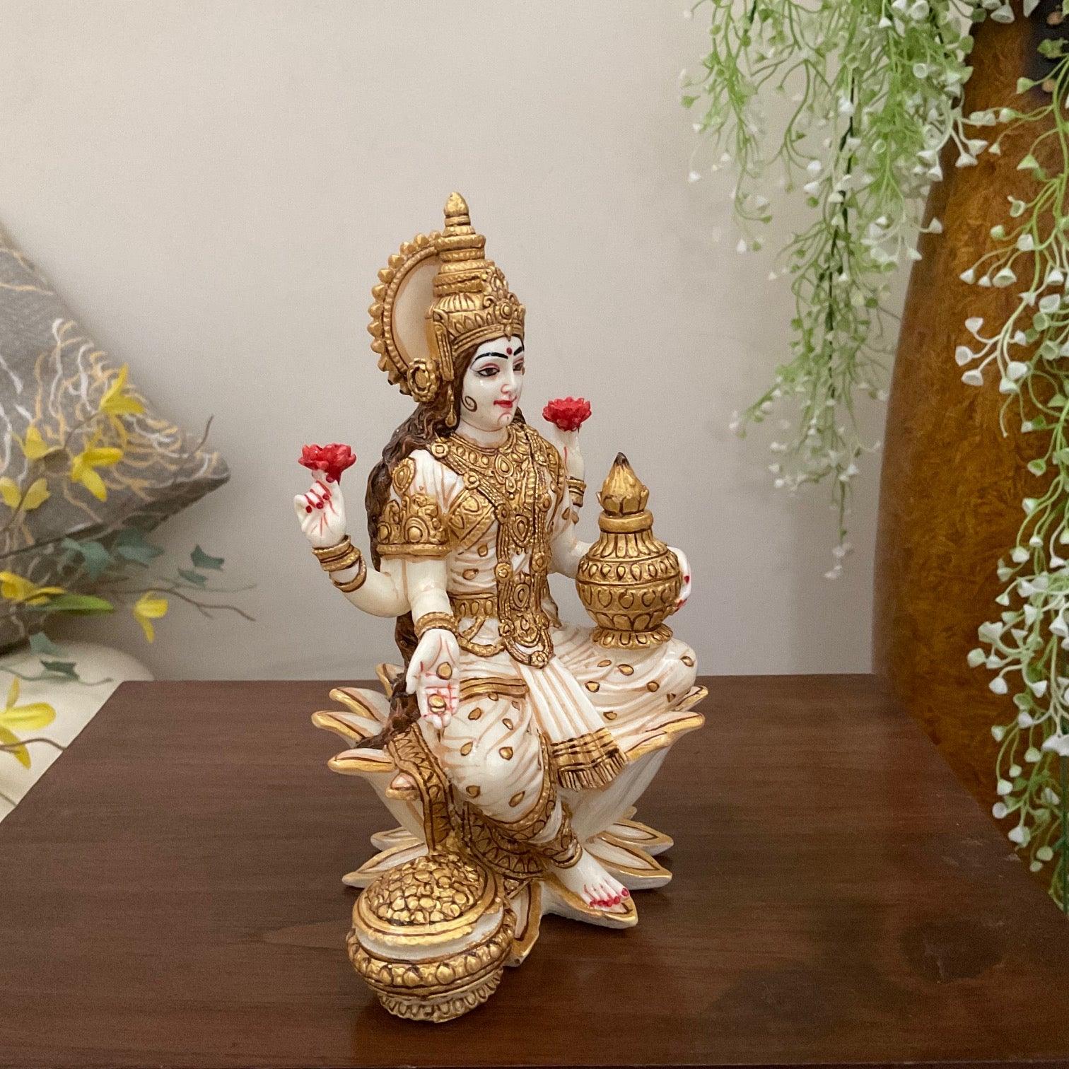 7 Inches Goddess Lakshmi Marble Dust & Resin Idol -  Laxmi Statue Figurine