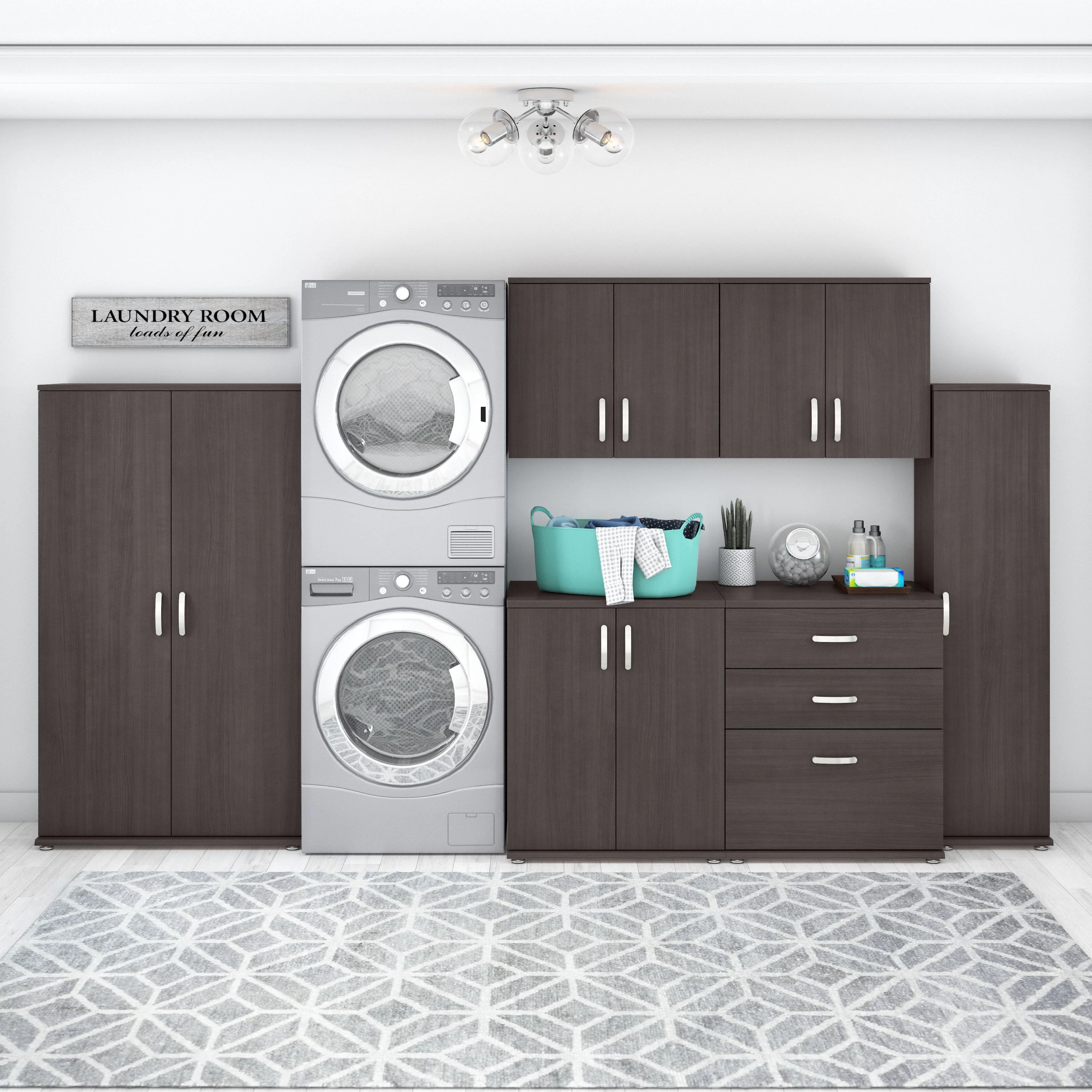 Universal 6 Piece Modular Laundry Room Storage Set with Floor and Wall Cabinets