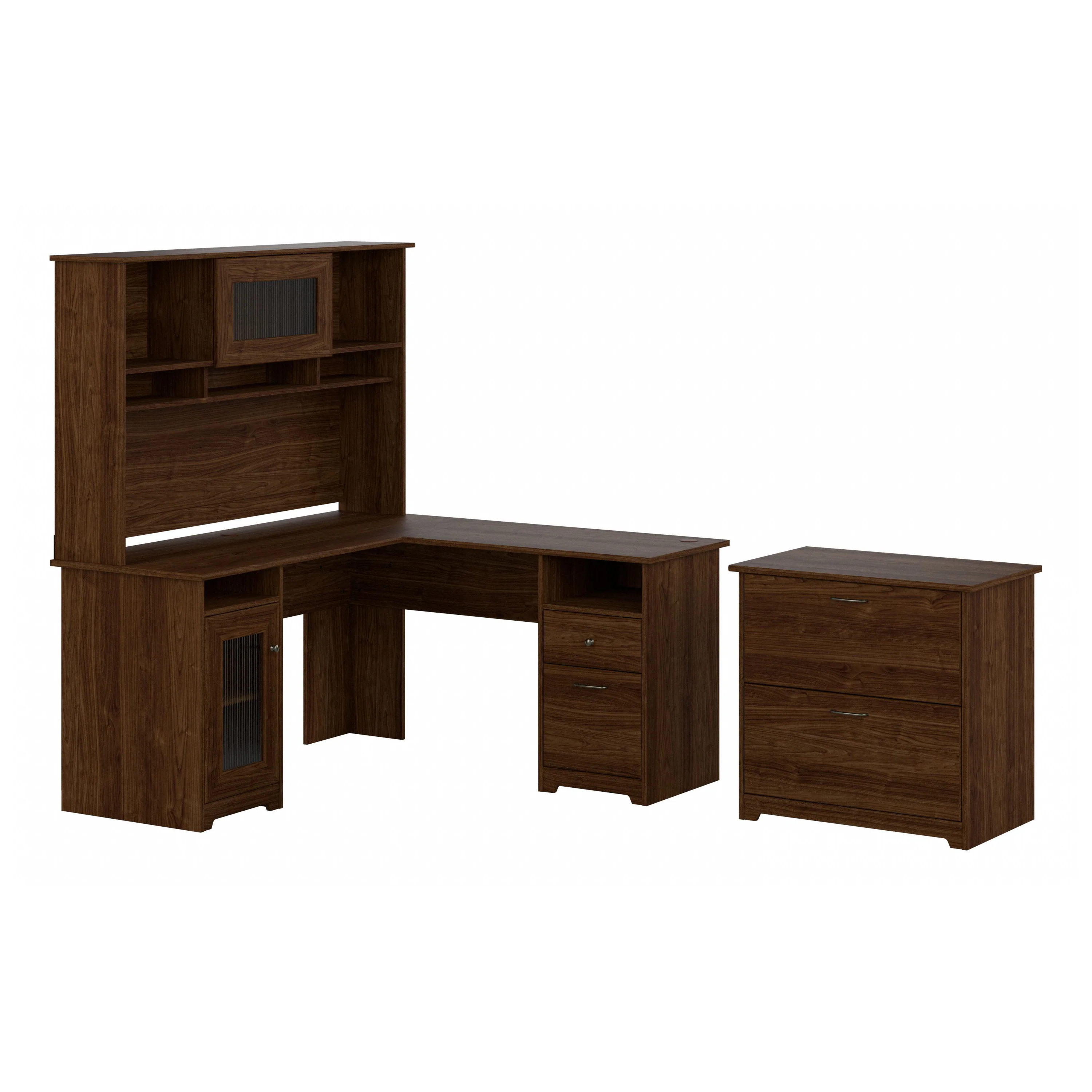 Cabot 60W L Shaped Computer Desk with Hutch and Lateral File Cabinet