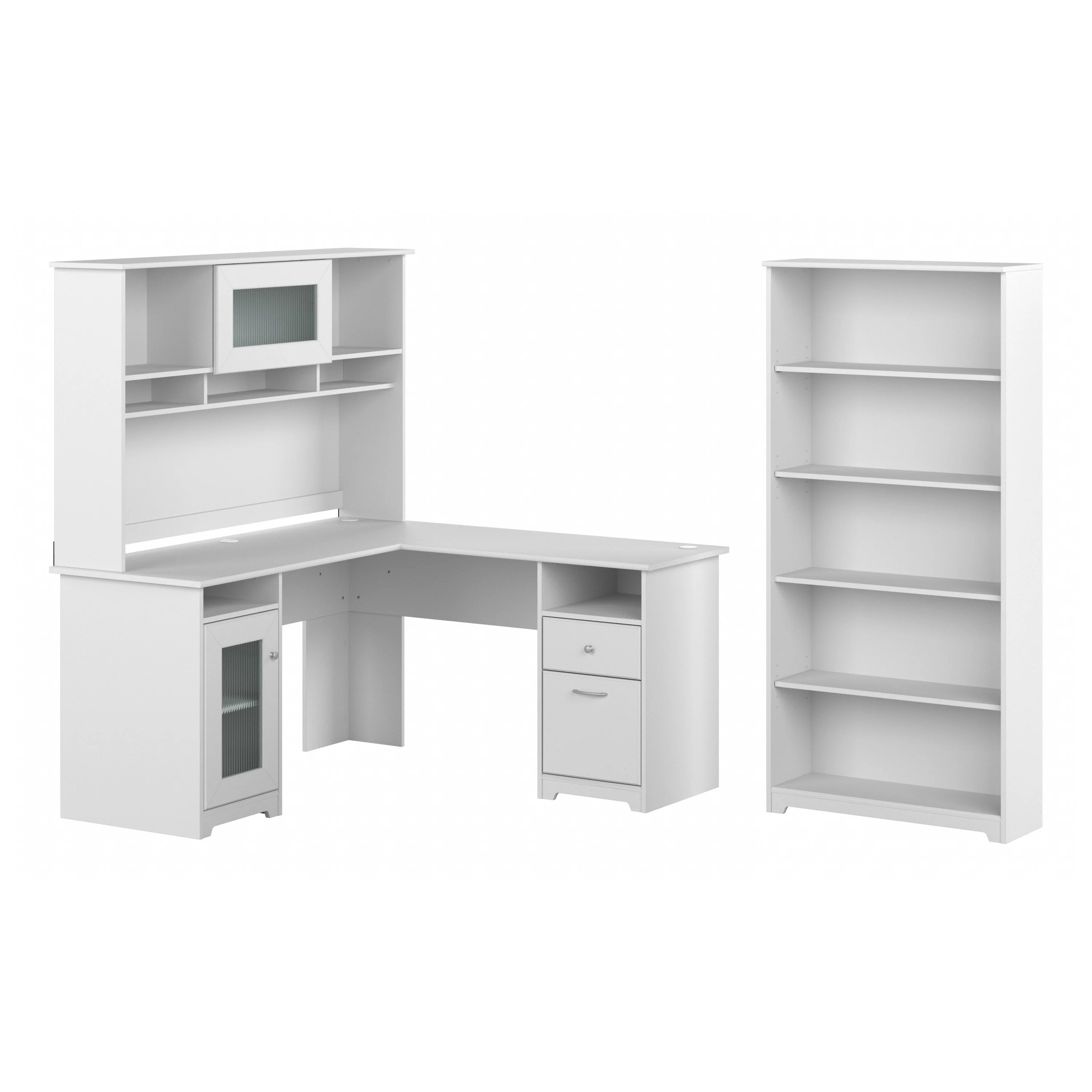 Cabot 60W L Shaped Computer Desk with Hutch and 5 Shelf Bookcase