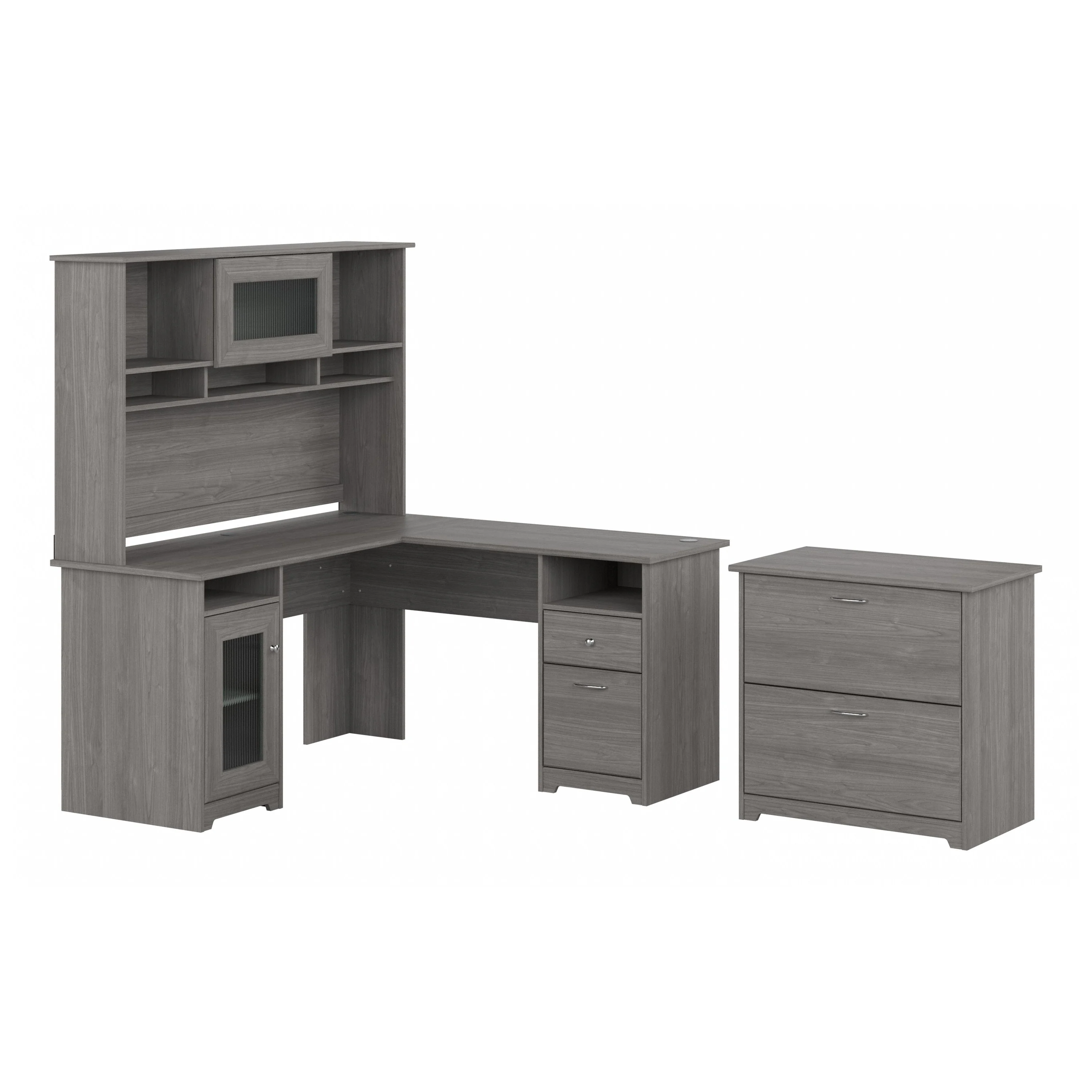 Cabot 60W L Shaped Computer Desk with Hutch and Lateral File Cabinet