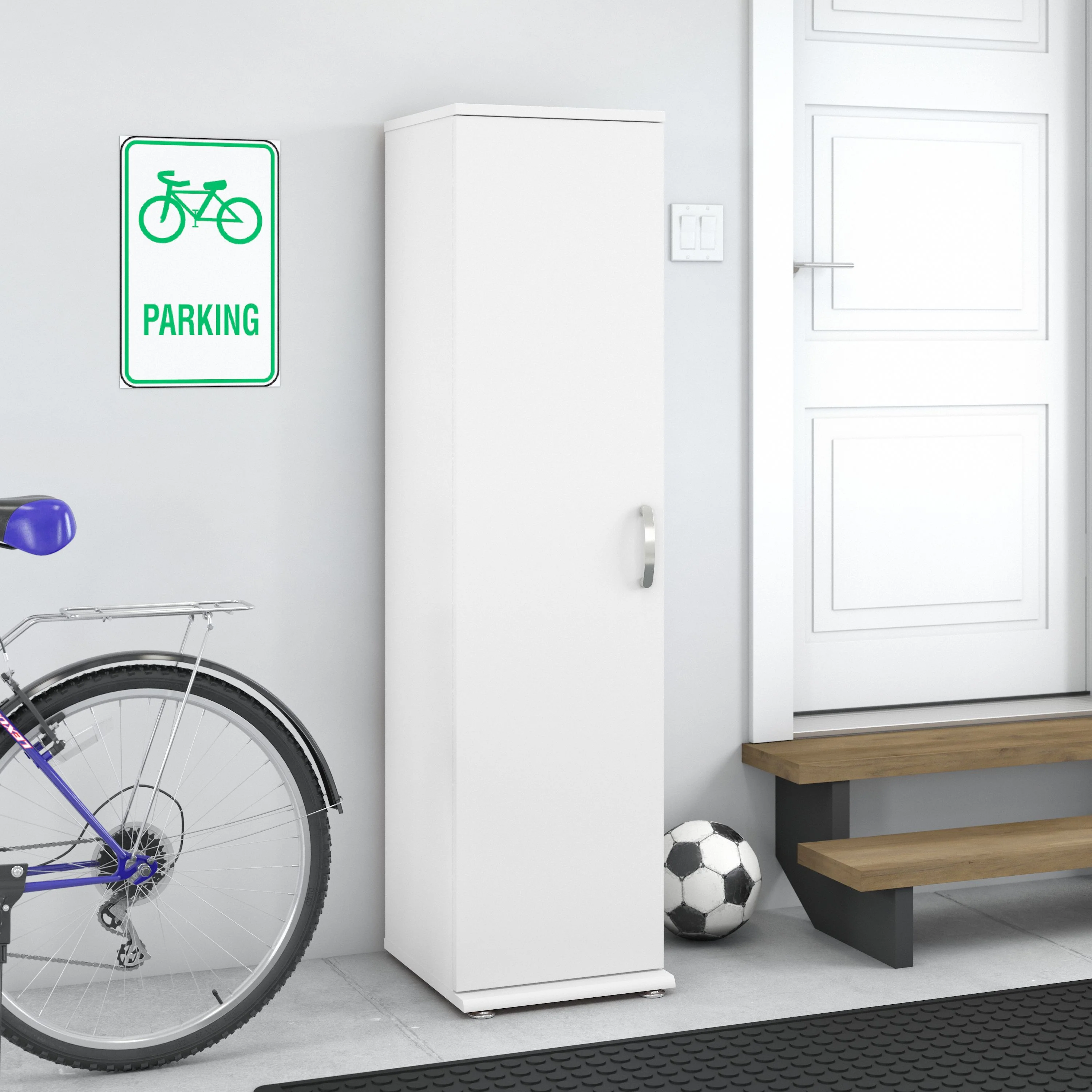 Universal Narrow Garage Storage Cabinet with Door and Shelves