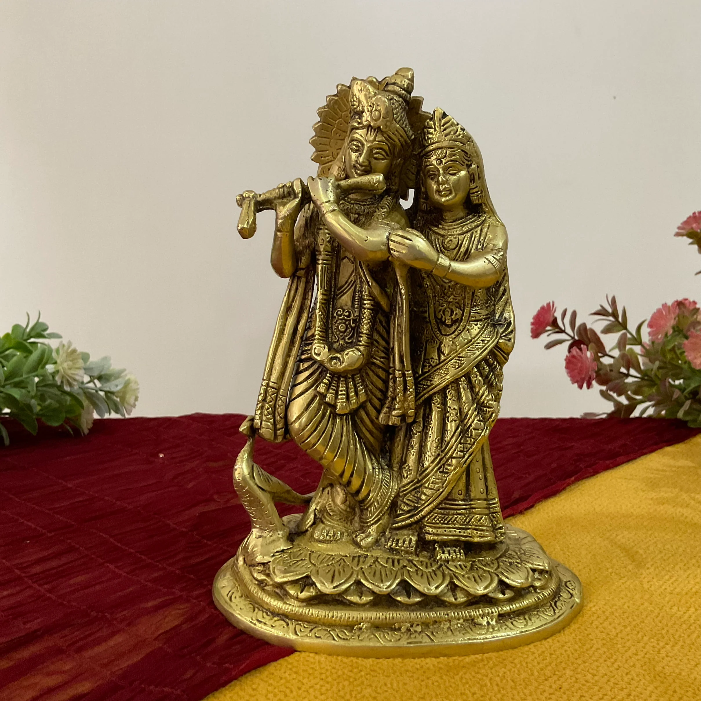 7.5 Inch Radha Krishna Decorative Brass Idol and Statue
