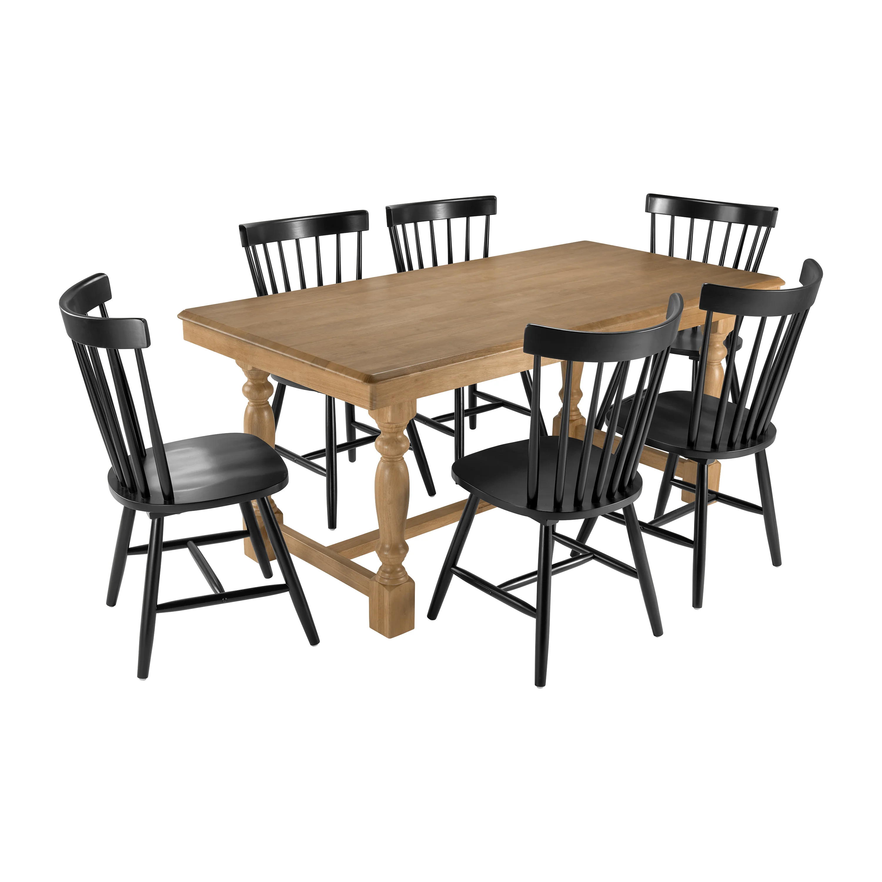Sterling 67W Squire Trestle Dining Table with 6 High Back Spindle Dining Chairs