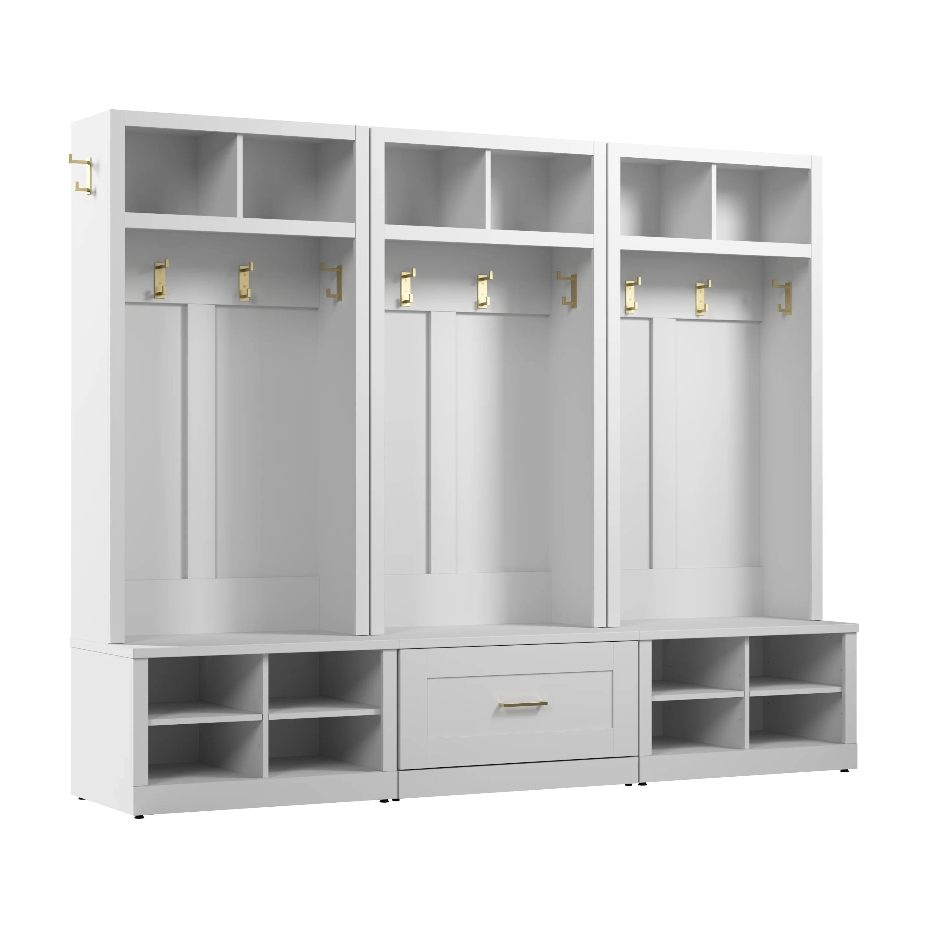 Hampton Heights Full Entryway Storage Set with Hall Trees and Shoe Benches with Drawers