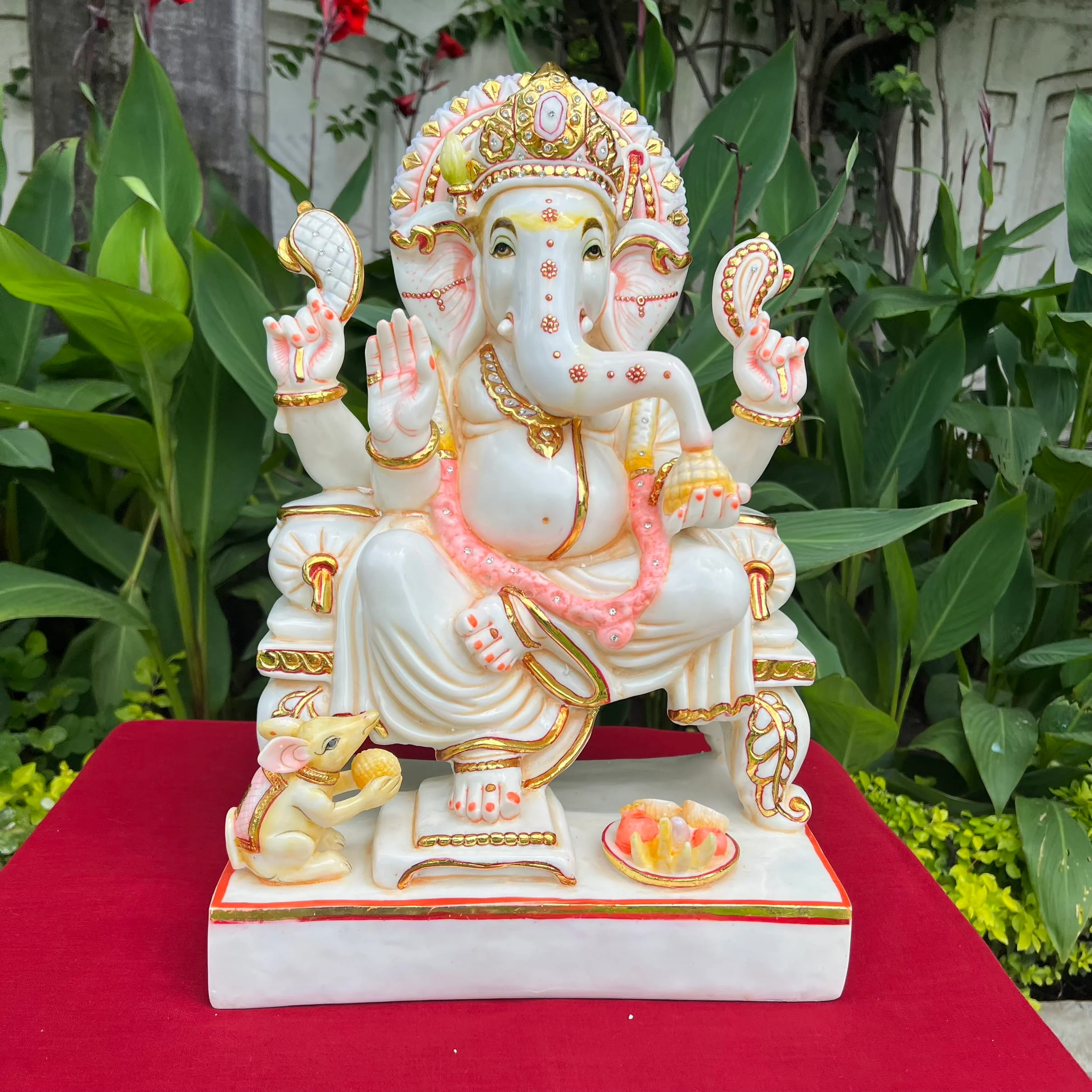 17.5 Inch Ganesha Idol For Home, Marble Dust Resin Hindu God Statue