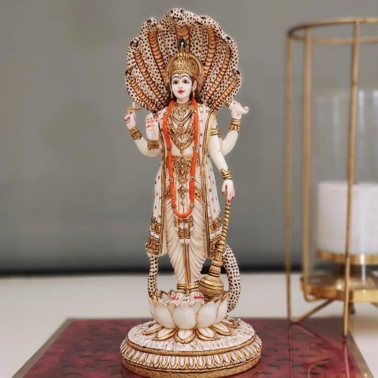 Lord Vishnu Marble Dust and Resin Idol - Decorative Home Decor