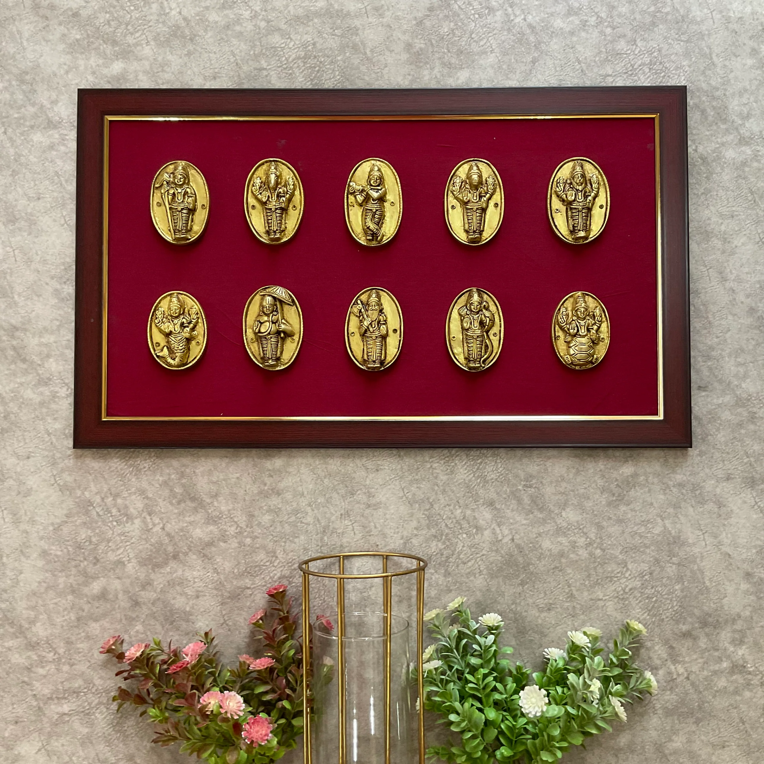 Lord Vishnu Dashavatar Brass Framed Divine Wall Hanging