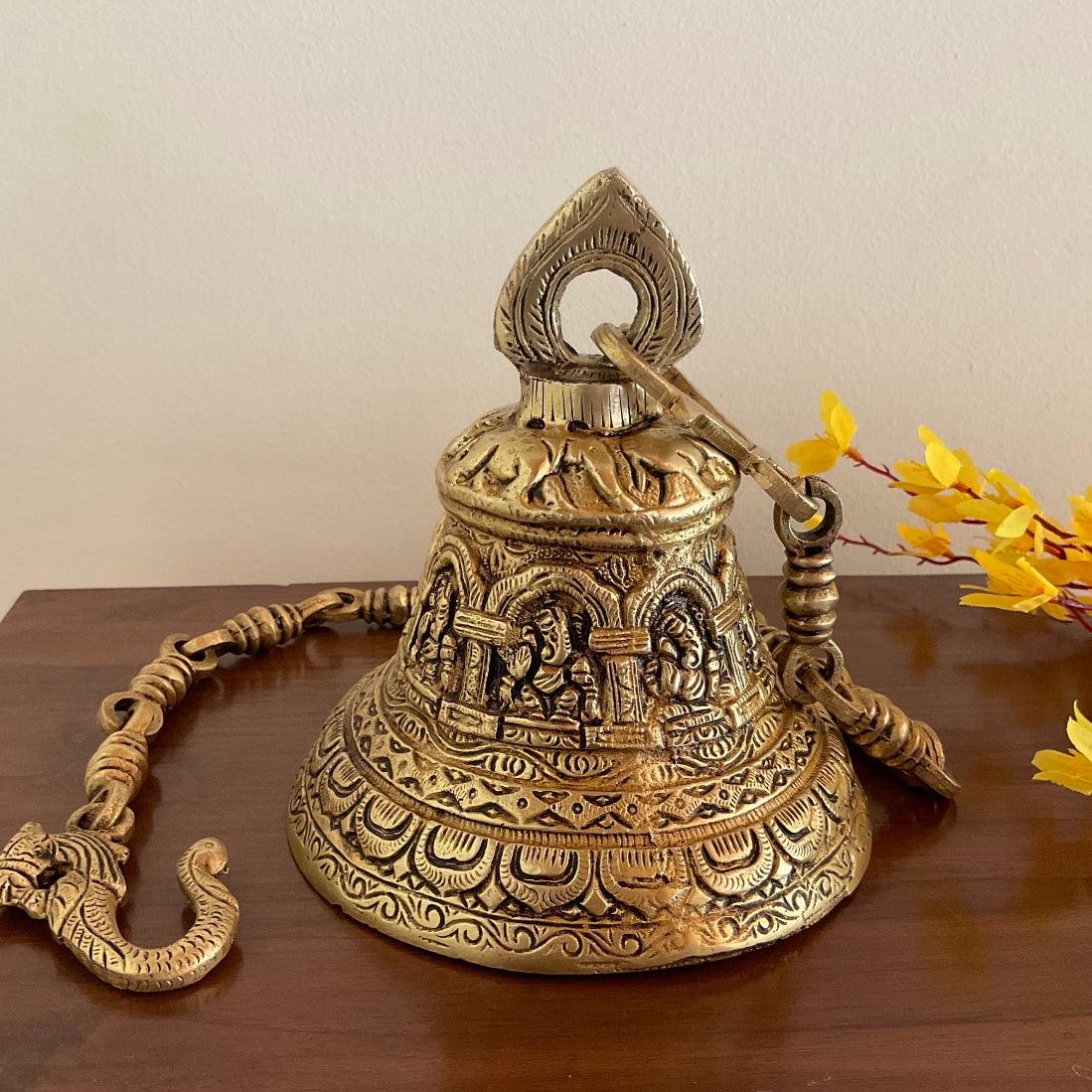 Ganesha Hanging Bell - Brass Wall Hanging for Temple - Decorative and Religious