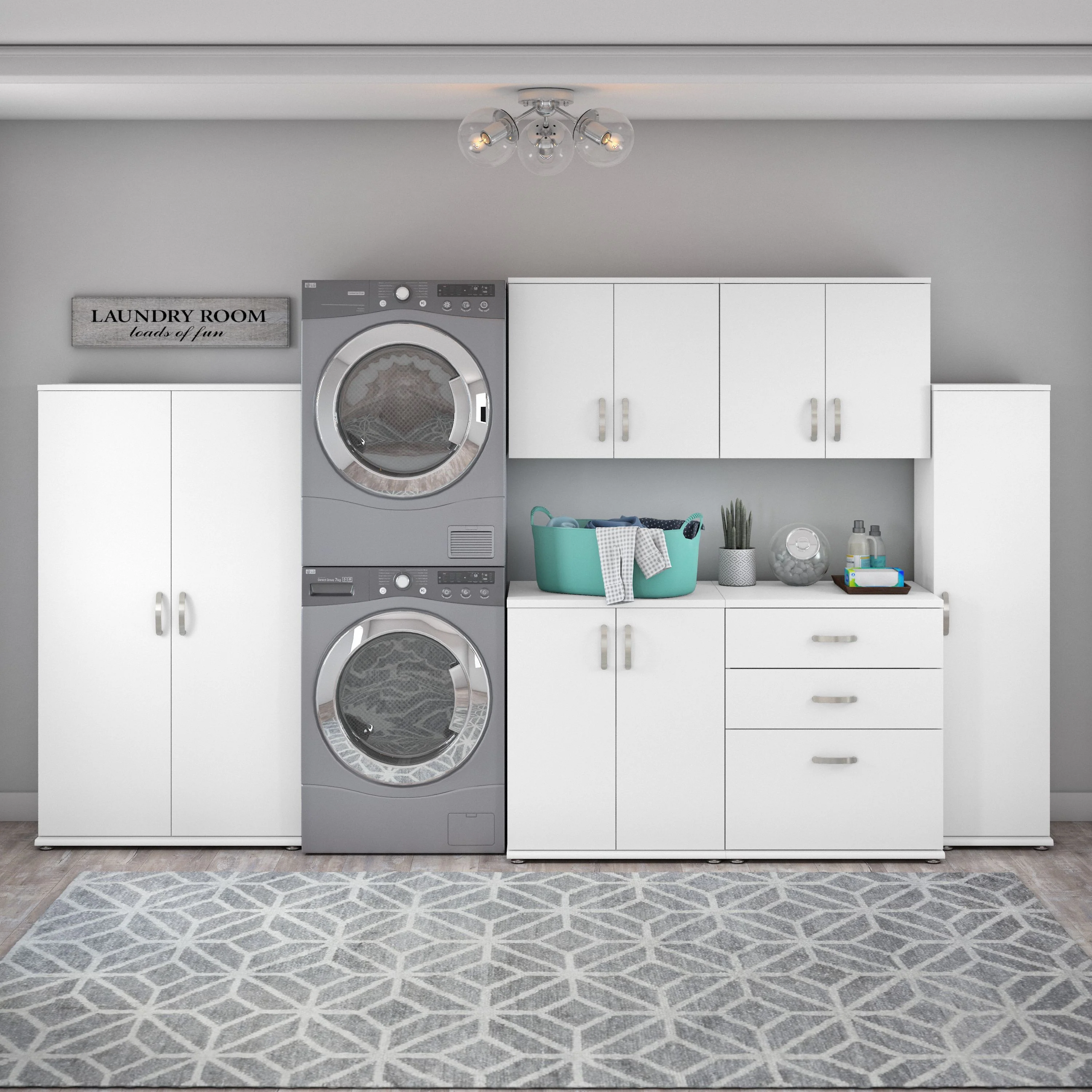 Universal 6 Piece Modular Laundry Room Storage Set with Floor and Wall Cabinets