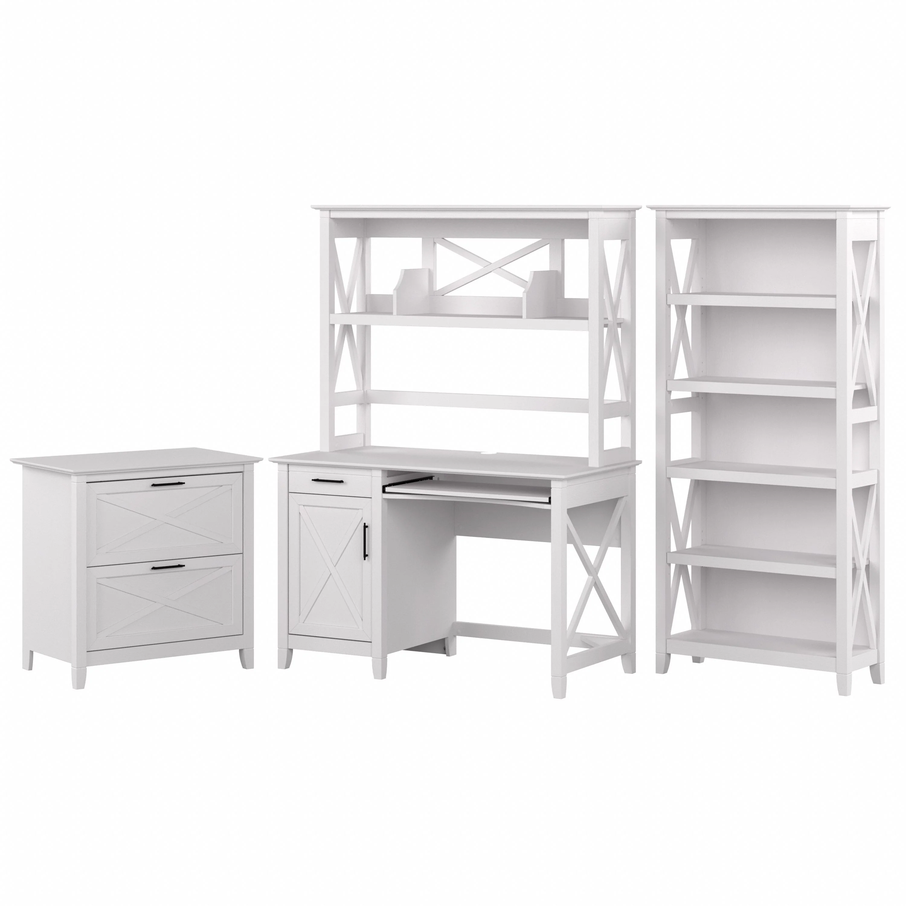 48W Small Computer Desk with Hutch, Bookcase and Lateral File Cabinet
