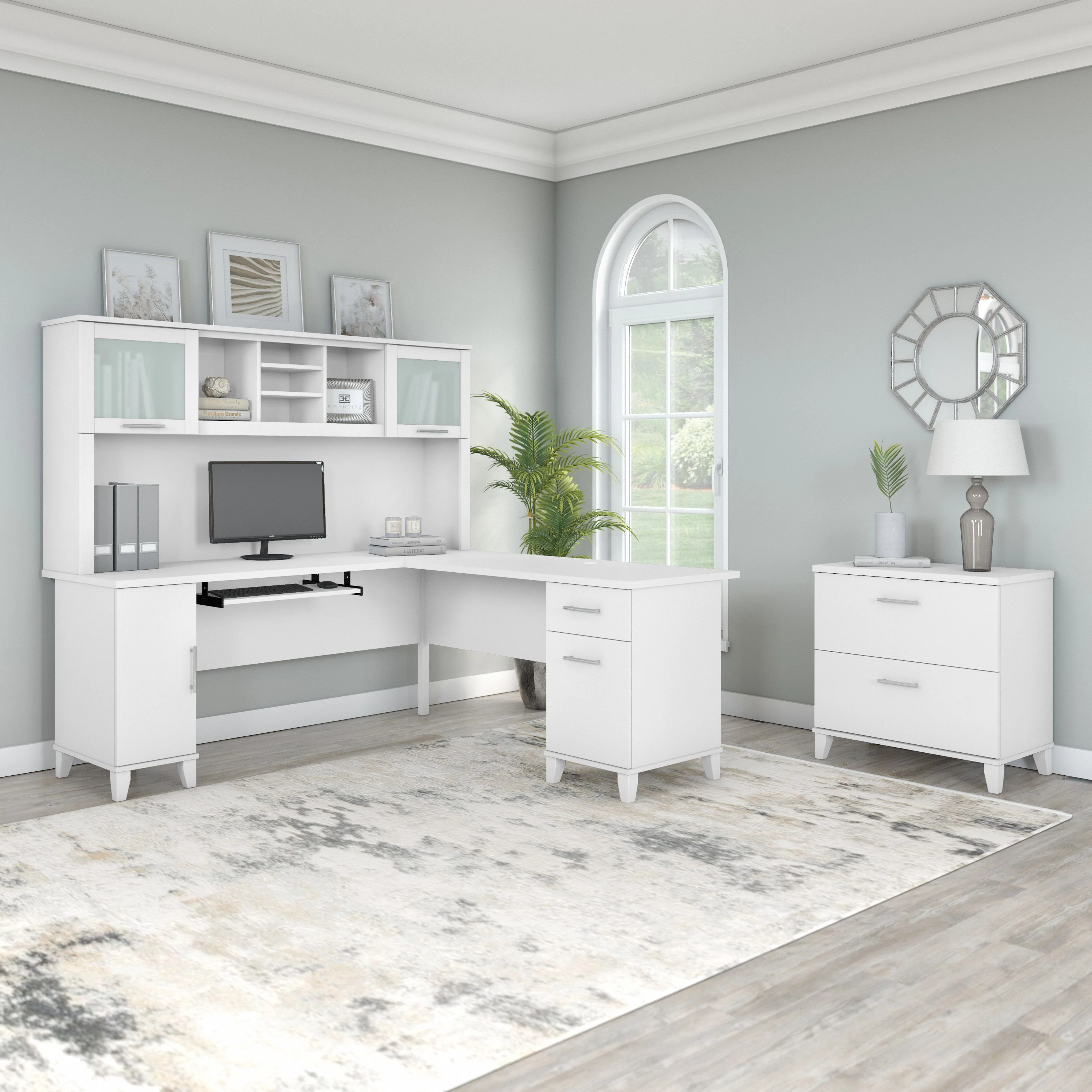 Somerset 72W L Shaped Desk with Hutch and Lateral File Cabinet