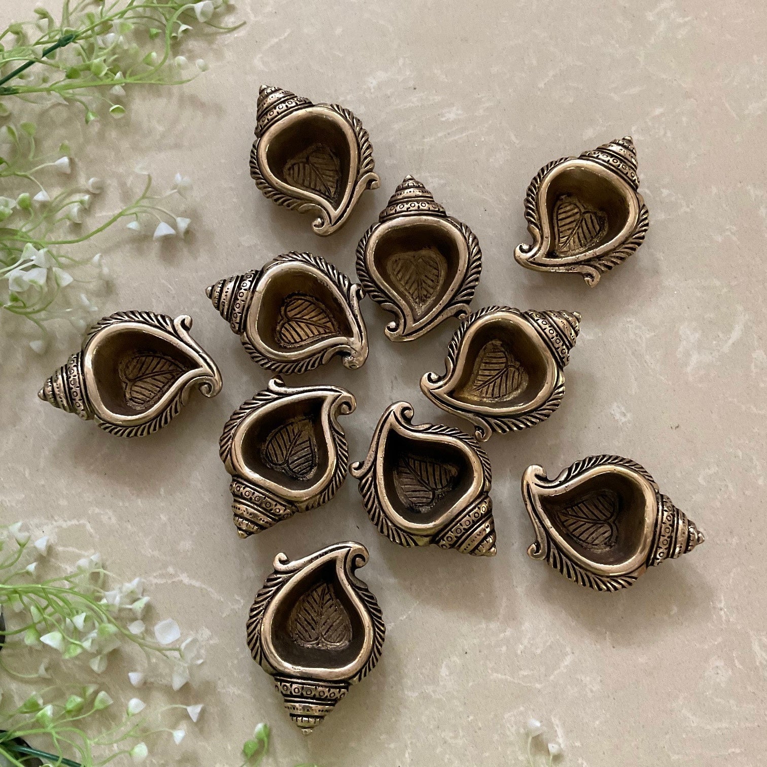 Small Shank Diya  (Set of 10) - Handmade Brass lamp - Decorative