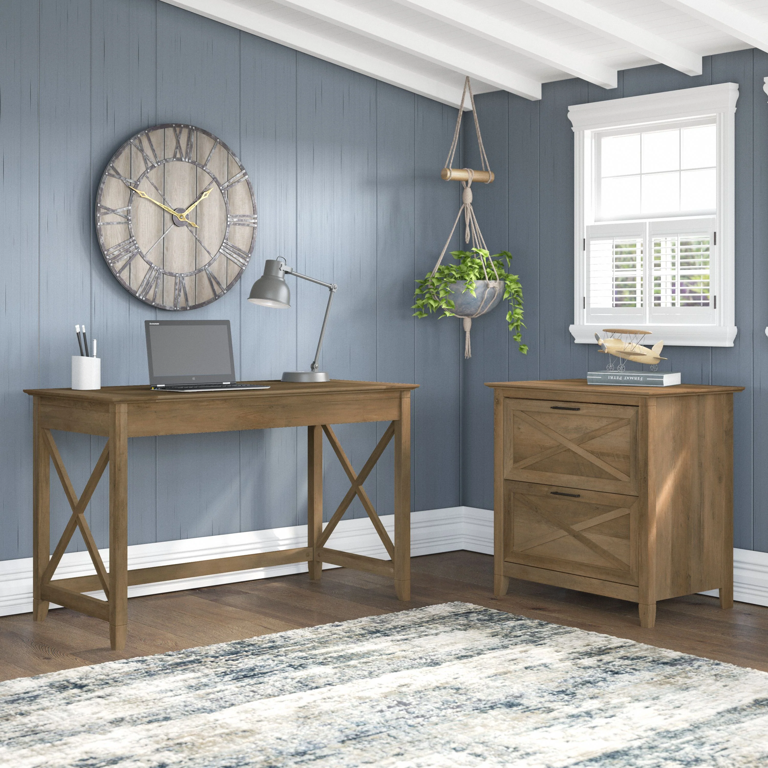 48W Writing Desk with 2 Drawer Lateral File Cabinet