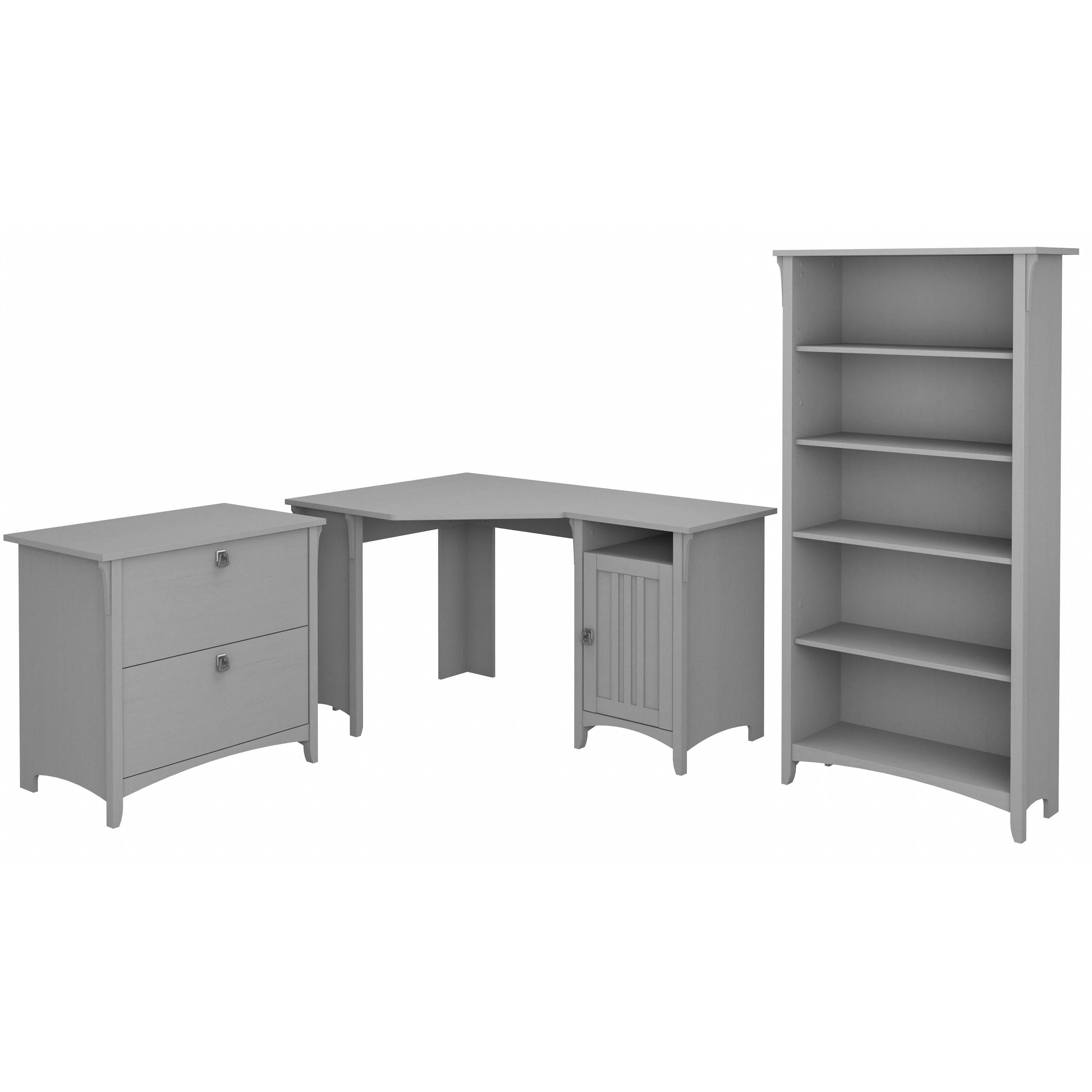 Salinas 55W Corner Desk with Lateral File Cabinet and 5 Shelf Bookcase
