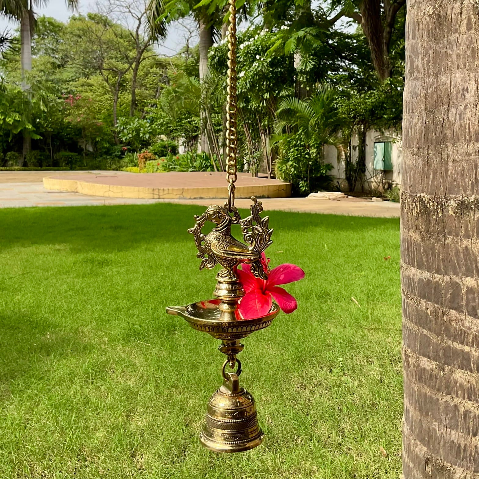 Annapakshi Hanging Diya Lamp With Bell Brass Festive Home Decor (Set of 2)