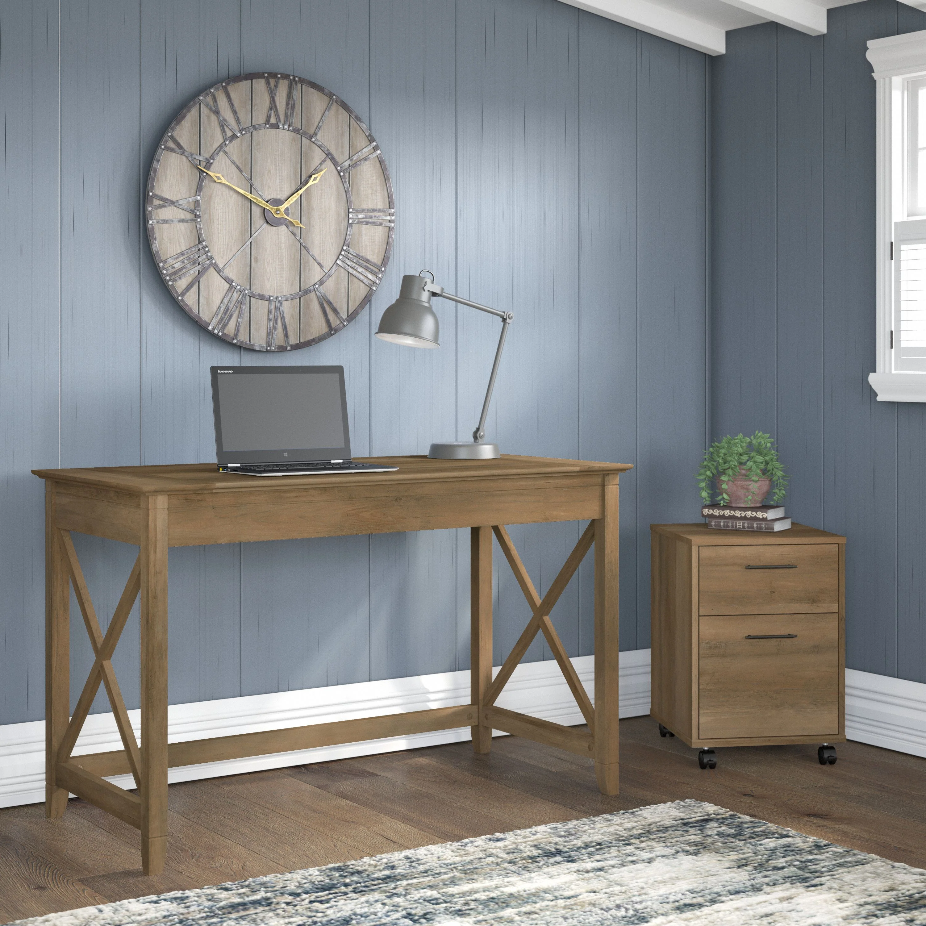 48W Writing Desk with 2 Drawer Mobile File Cabinet